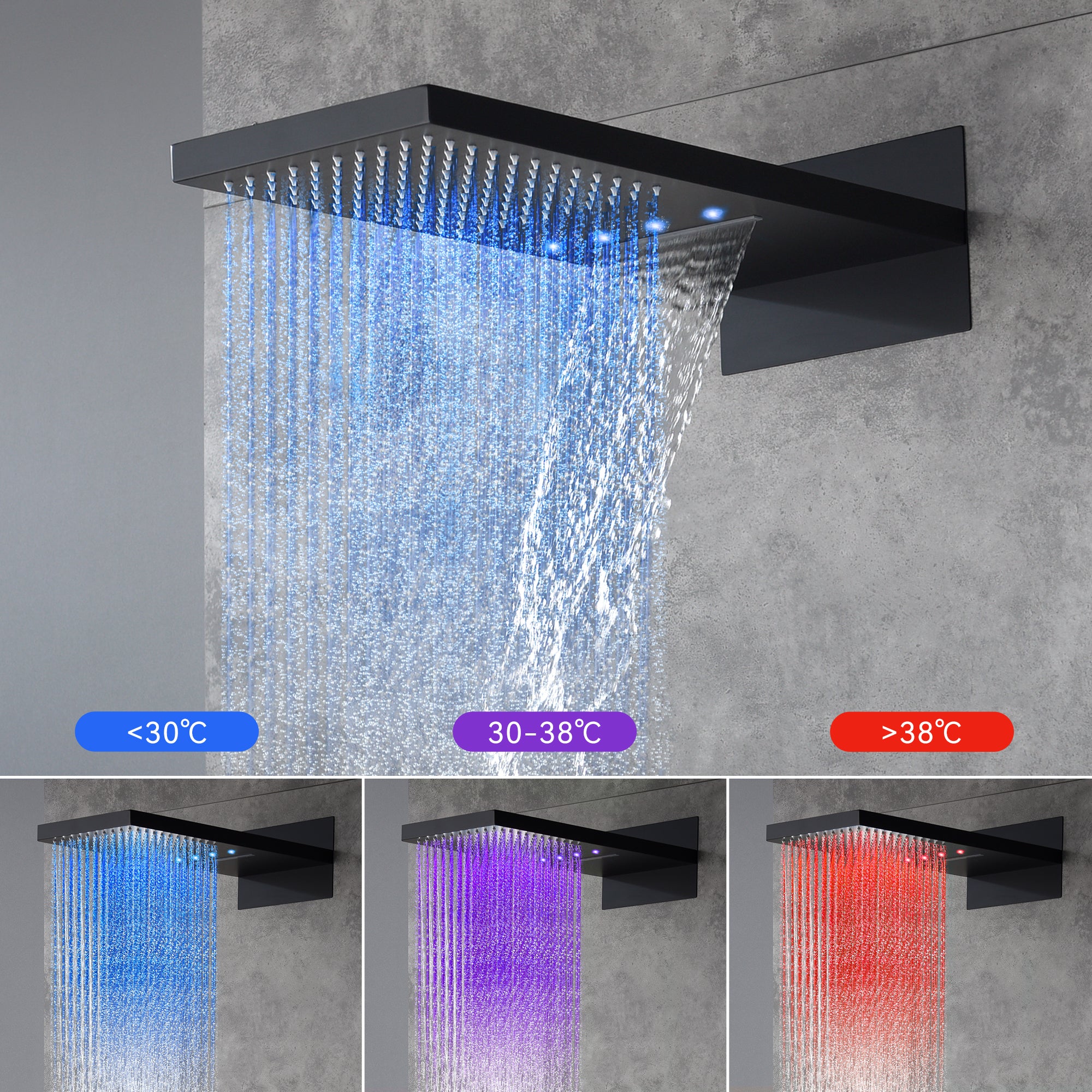 Wall Mount 22-Inch Rainfall Waterfall Shower Head with 4-Way Digital Display and Body Jets - Image 30