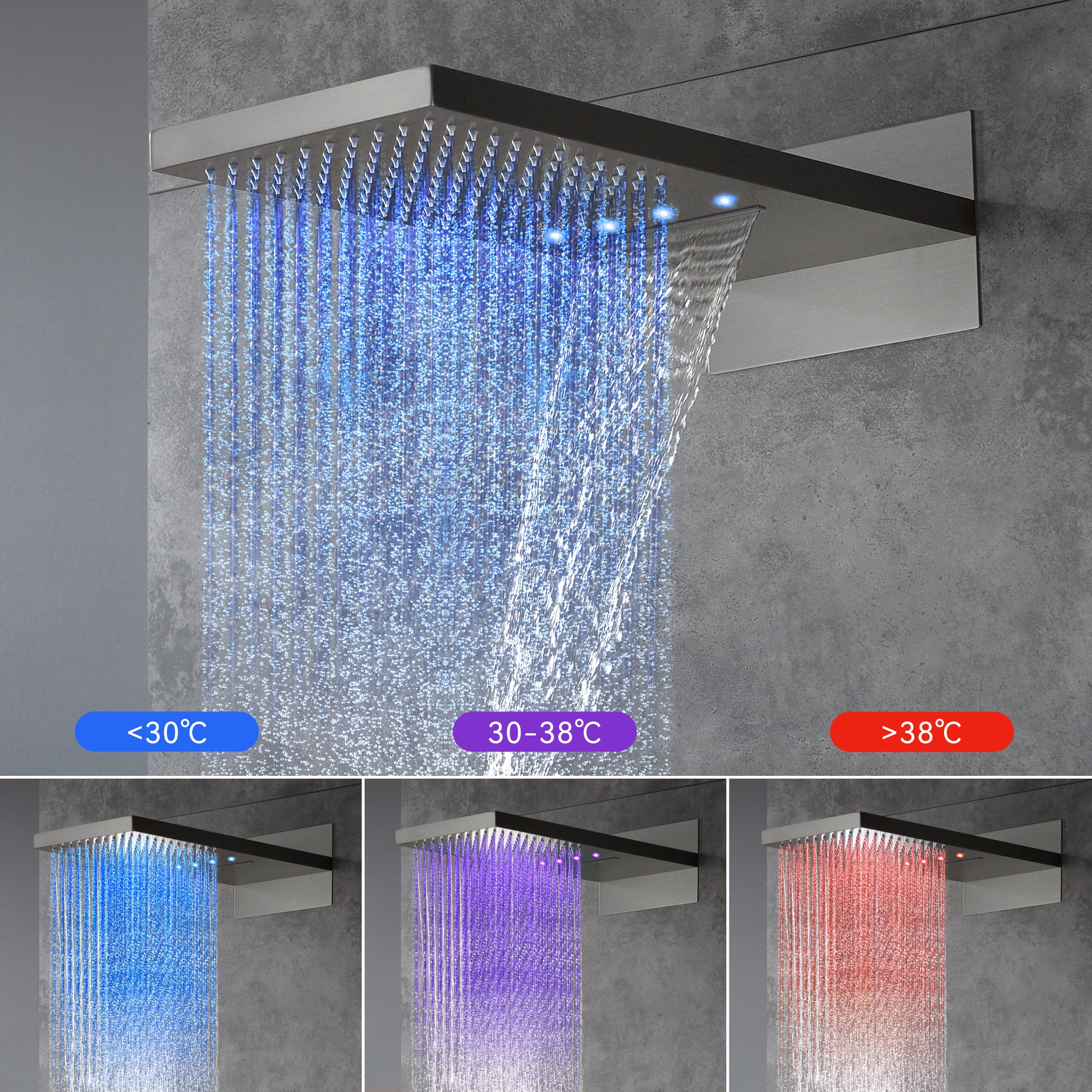 Wall Mount 22-Inch Rainfall Waterfall Shower Head with 4-Way Digital Display and Body Jets - Image 4