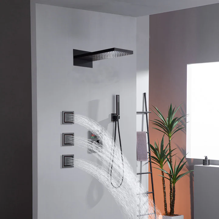 Wall Mount 22-Inch Rainfall Waterfall Shower Head with 4-Way Digital Display and Body Jets - Image 40