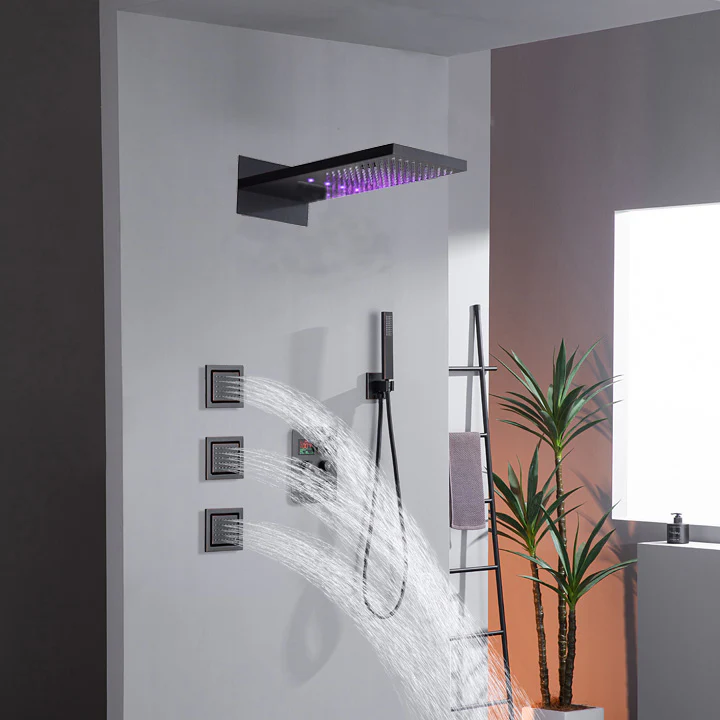 Wall Mount 22-Inch Rainfall Waterfall Shower Head with 4-Way Digital Display and Body Jets - Image 41