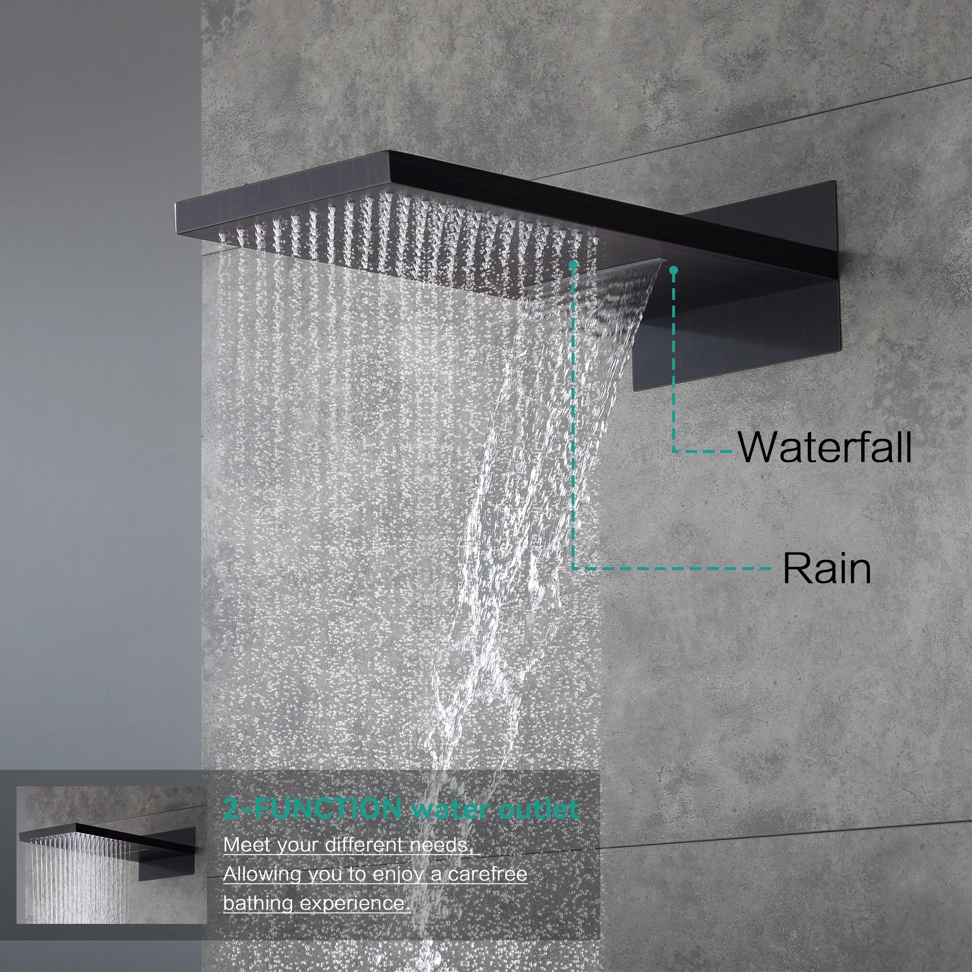 Wall Mount 22-Inch Rainfall Waterfall Shower Head with 4-Way Digital Display and Body Jets - Image 47
