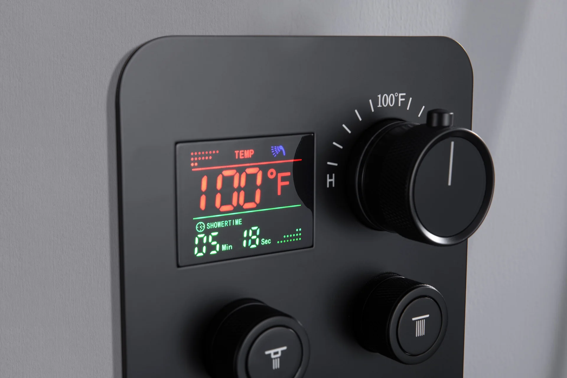 20-Inch Matte Black Or Brushed Gold Rainfall, Waterfall, and Mist Shower System with LED Colors, Bluetooth Music, 8-Way Thermostatic Valve, 6 Body Jets, and Touch Panel - Image 8