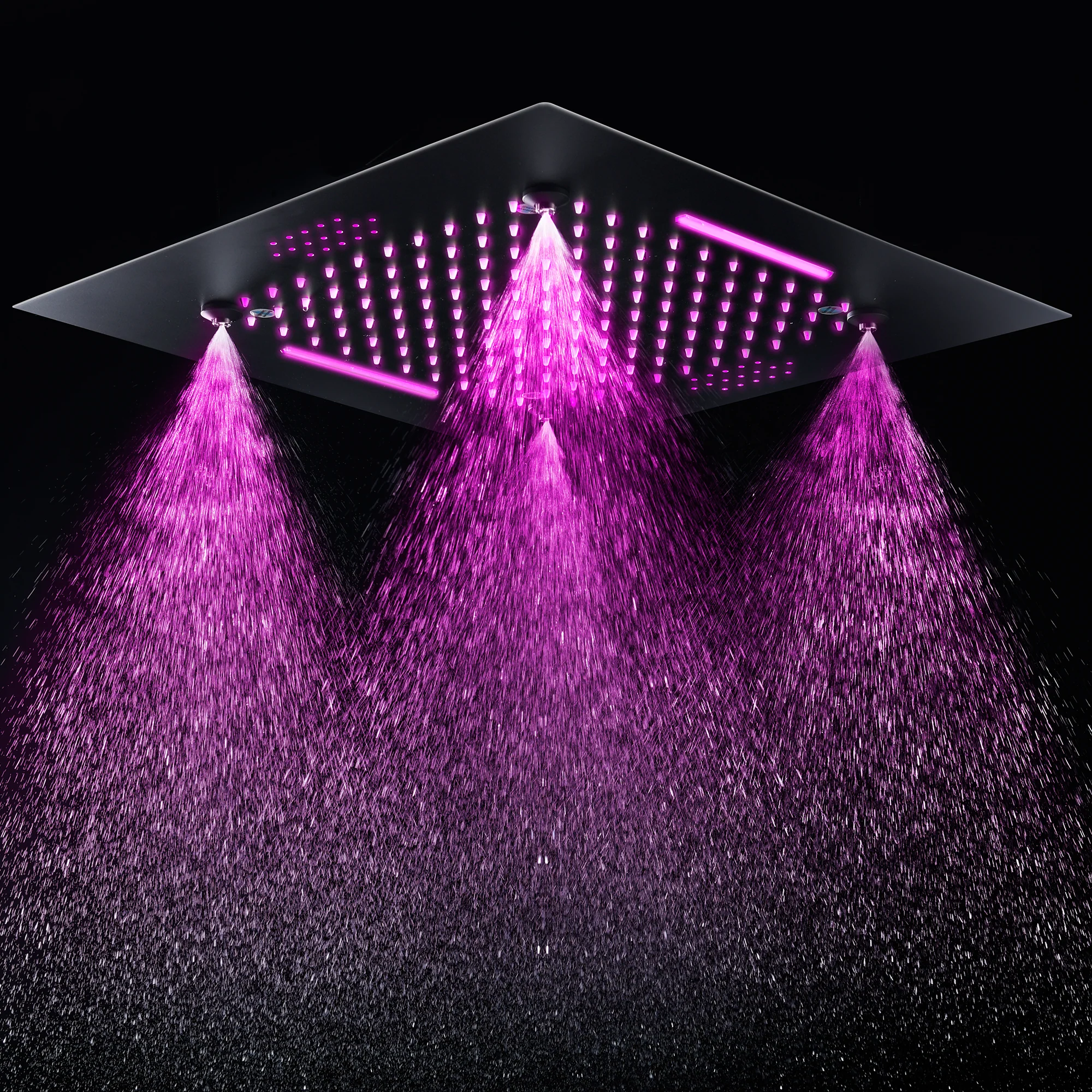 20-Inch Matte Black Rainfall, Waterfall, and Mist Shower System with LED Colors, Bluetooth Music, 8-Way Thermostatic Valve, 6 Body Jets, and Dual Regular heads - Image 7
