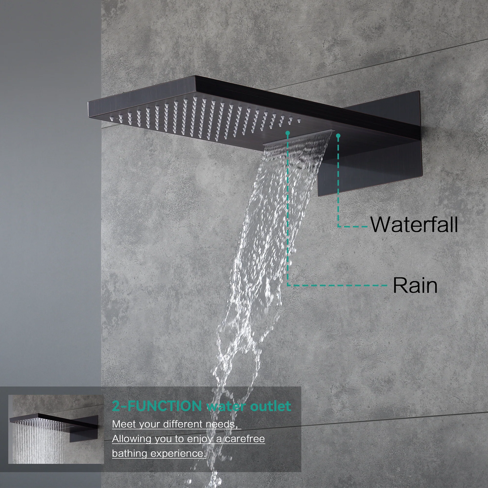 22" oil rubber bronze Rainfall/Waterfall Shower Head with 3-Way Thermostatic Faucet - Image 10