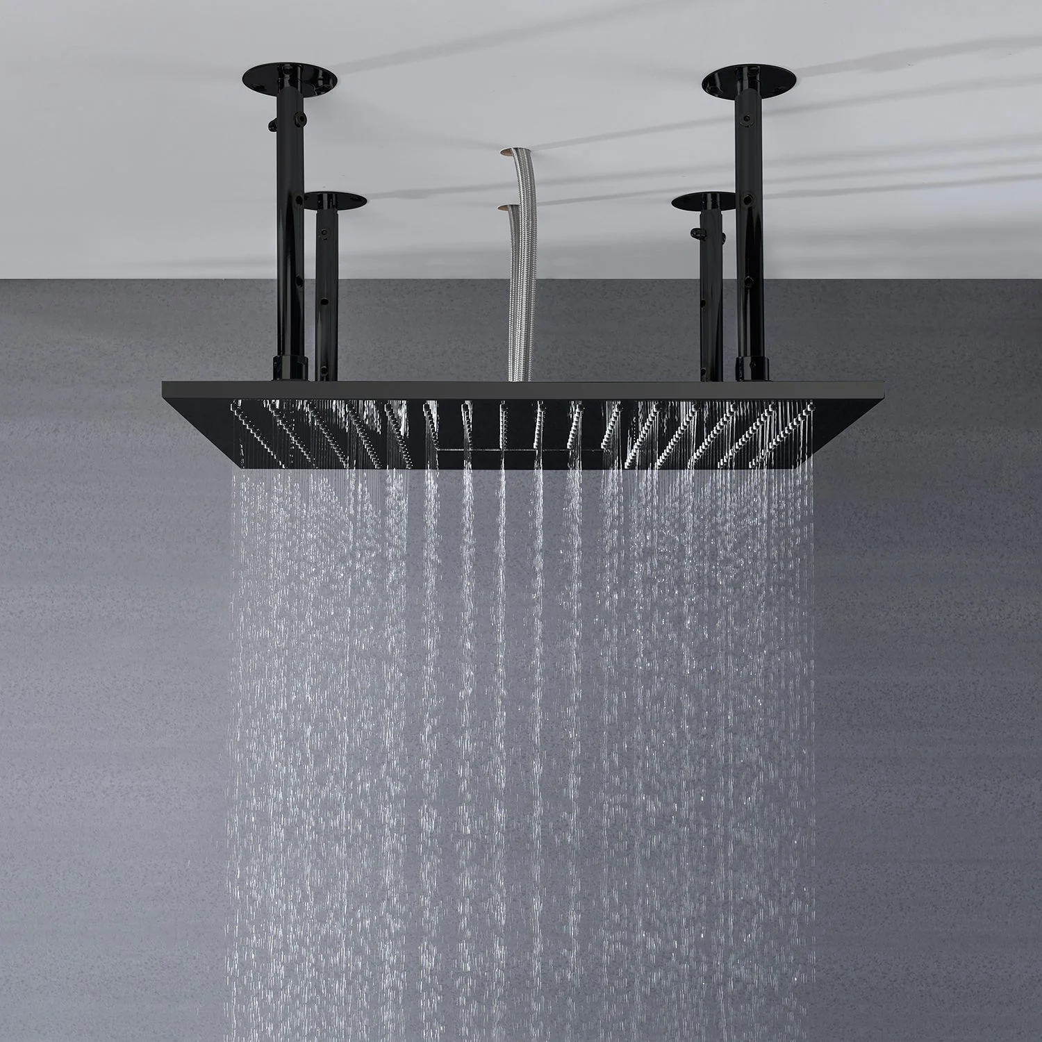 20-Inch or 24-Inch Matte Black Flush or Ceiling Mount Rainfall Waterfall Shower System: Complete with 6-Way Thermostatic Valve and 6 Body Jets and Dual Regular Head - Image 18