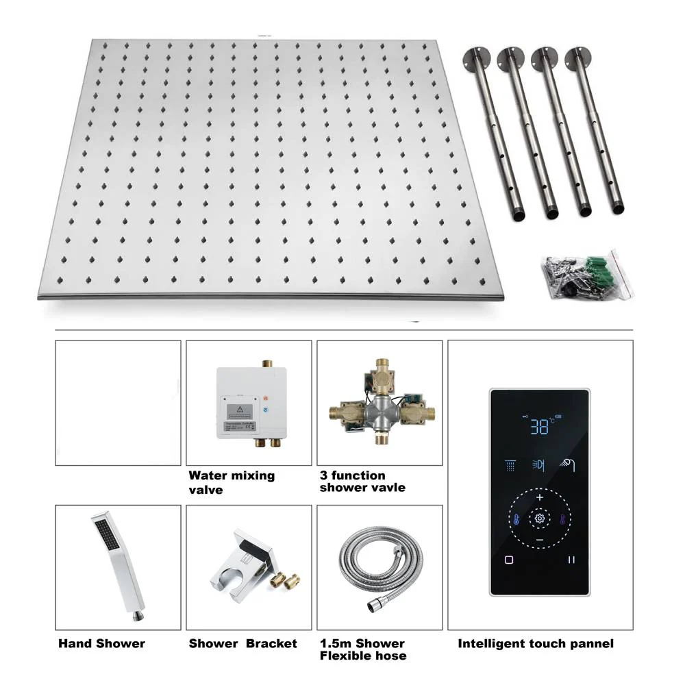 20" or 24" Chrome Ceiling Mounted Rainfall Shower Faucet with 3-Way Touch Panel - Image 3
