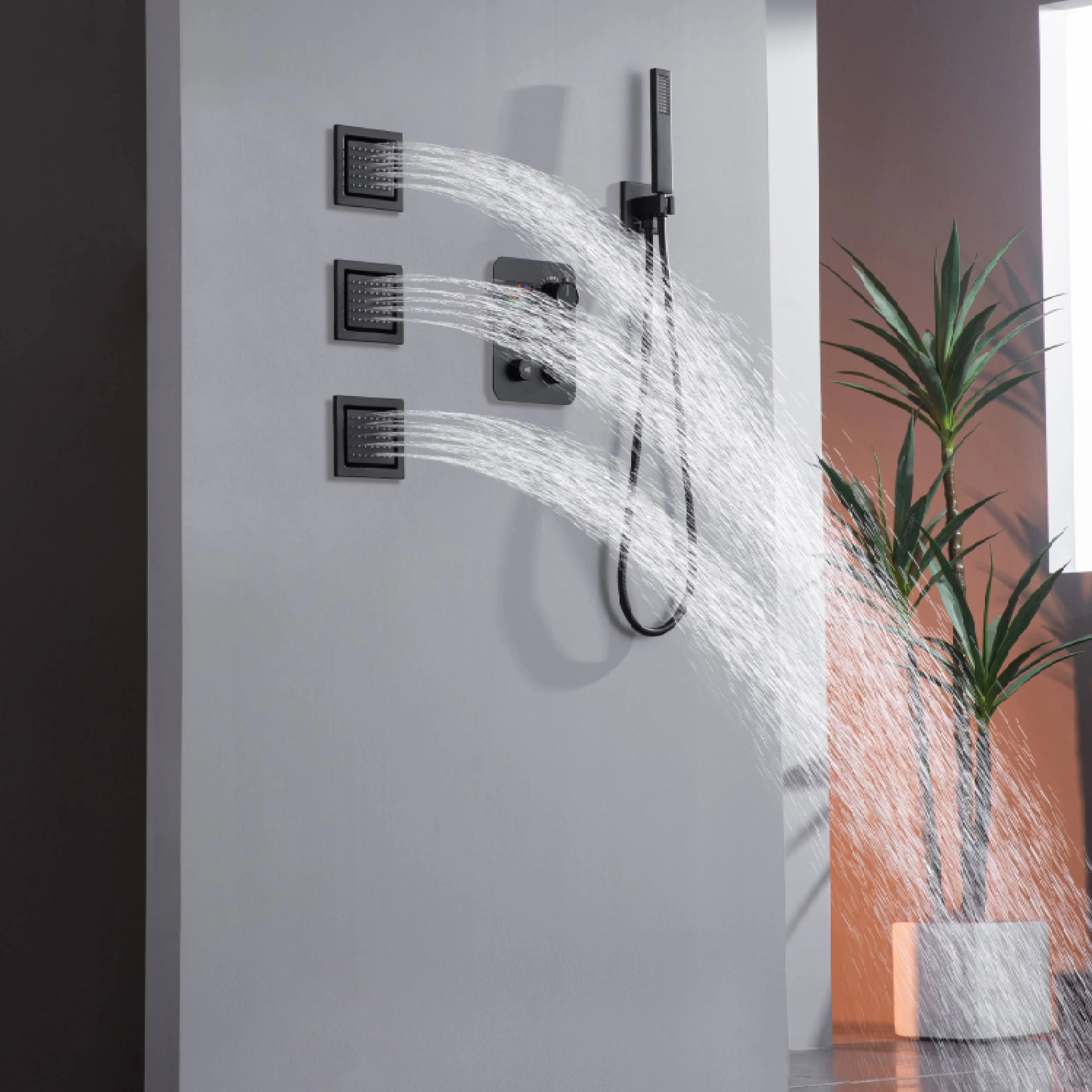 20 inch flush mount rainfall waterfall shower head with 4 way digital display valve and 4 inch body jets - Image 56