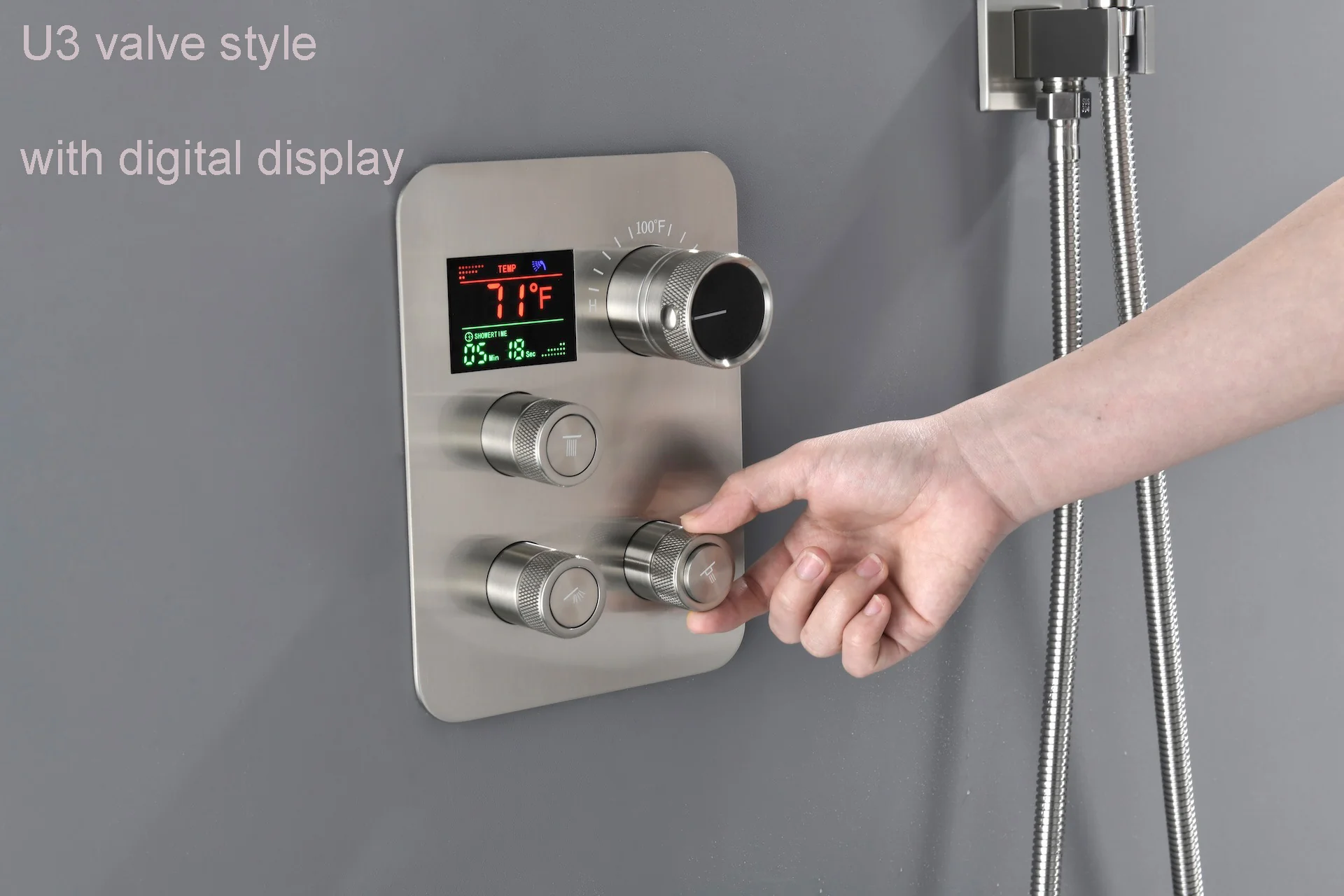 Brushed Nickel 3-Way Thermostatic Shower Faucet with Ceiling-Mounted 20'' or 24'' Head - Image 4