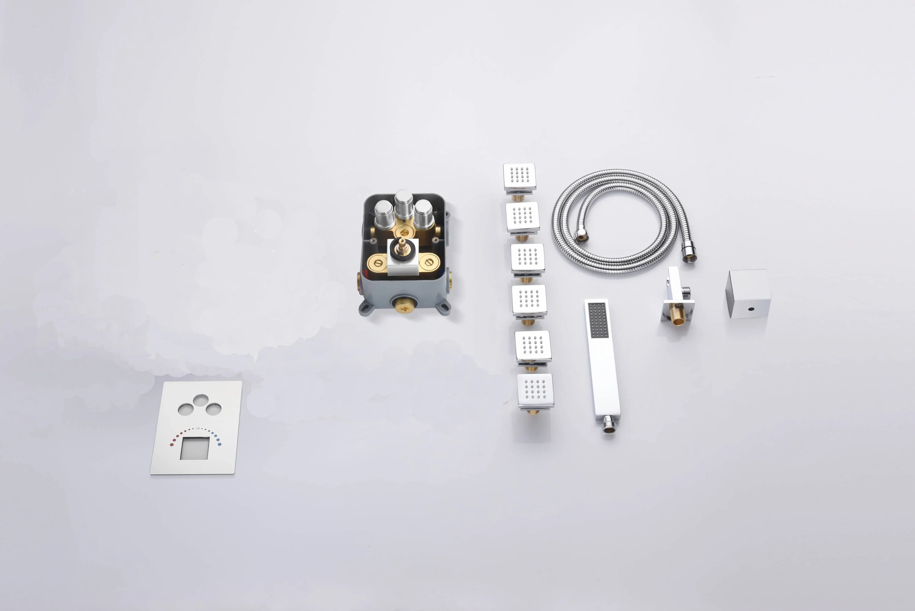 20'' or 24'' Ceiling-Mounted LED Chrome 3-Way Thermostatic Shower Faucet with Independent and Simultaneous Functionality - Image 9