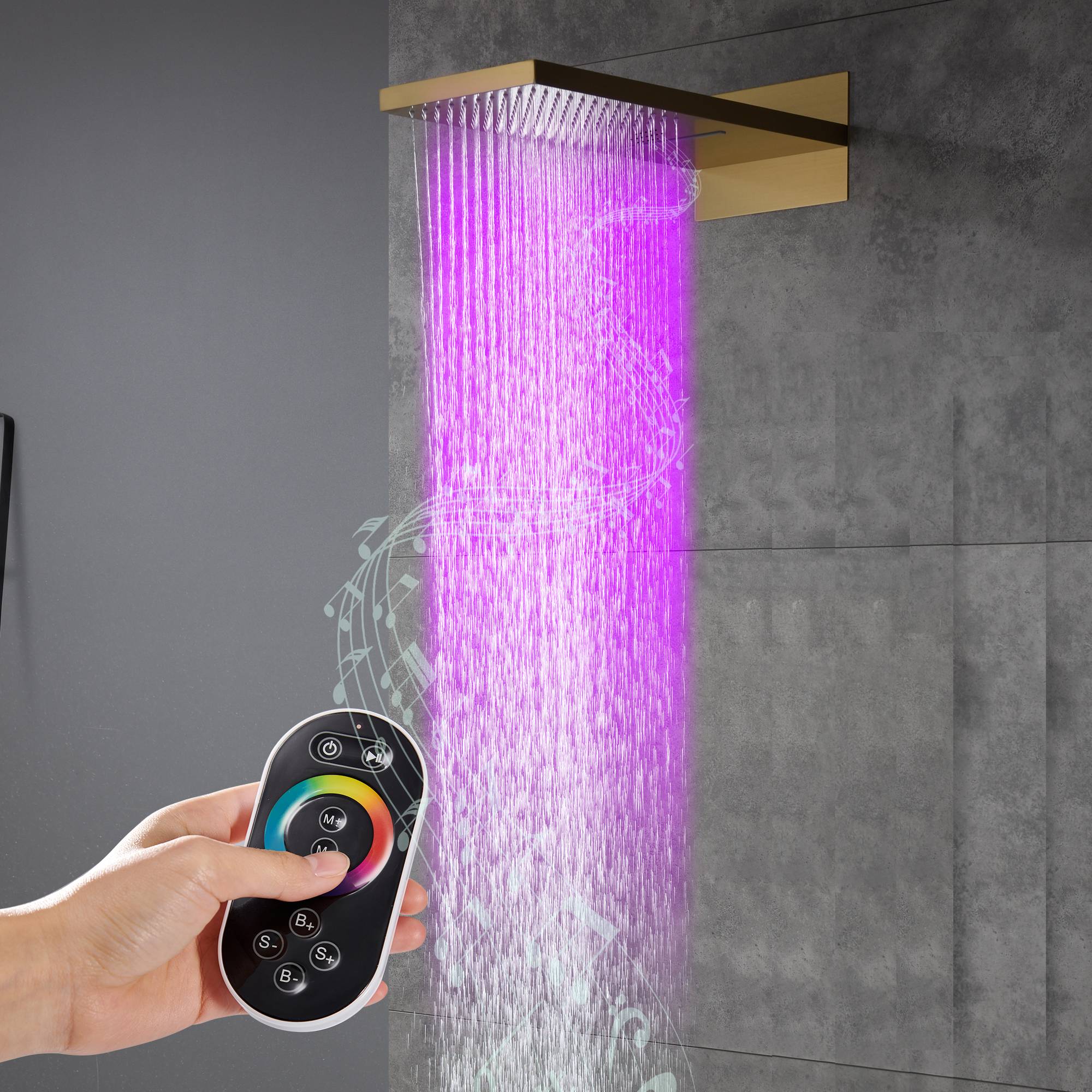22 inch rainfall waterfall 64 led light bluetooth music shower head wall mount - Image 2