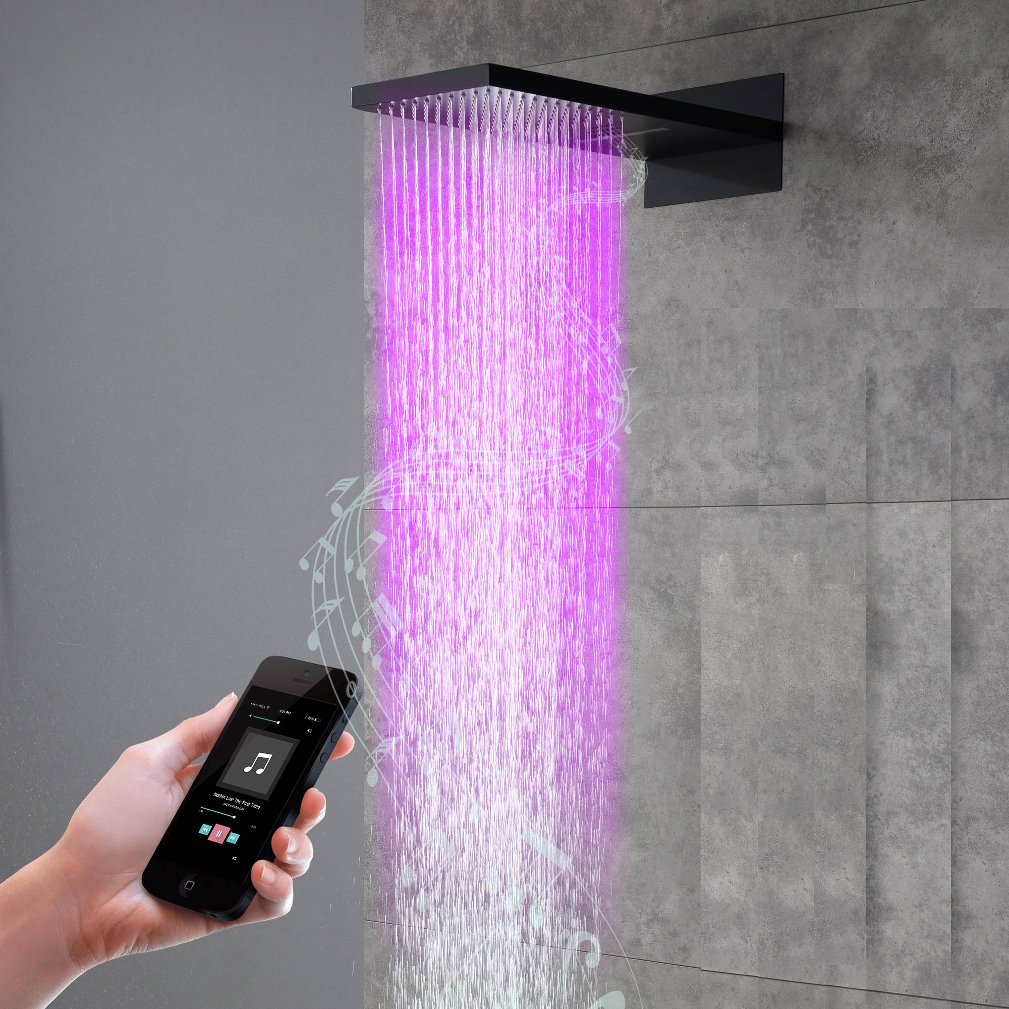 22 inch rainfall waterfall 64 led light bluetooth music shower head wall mount - Image 3