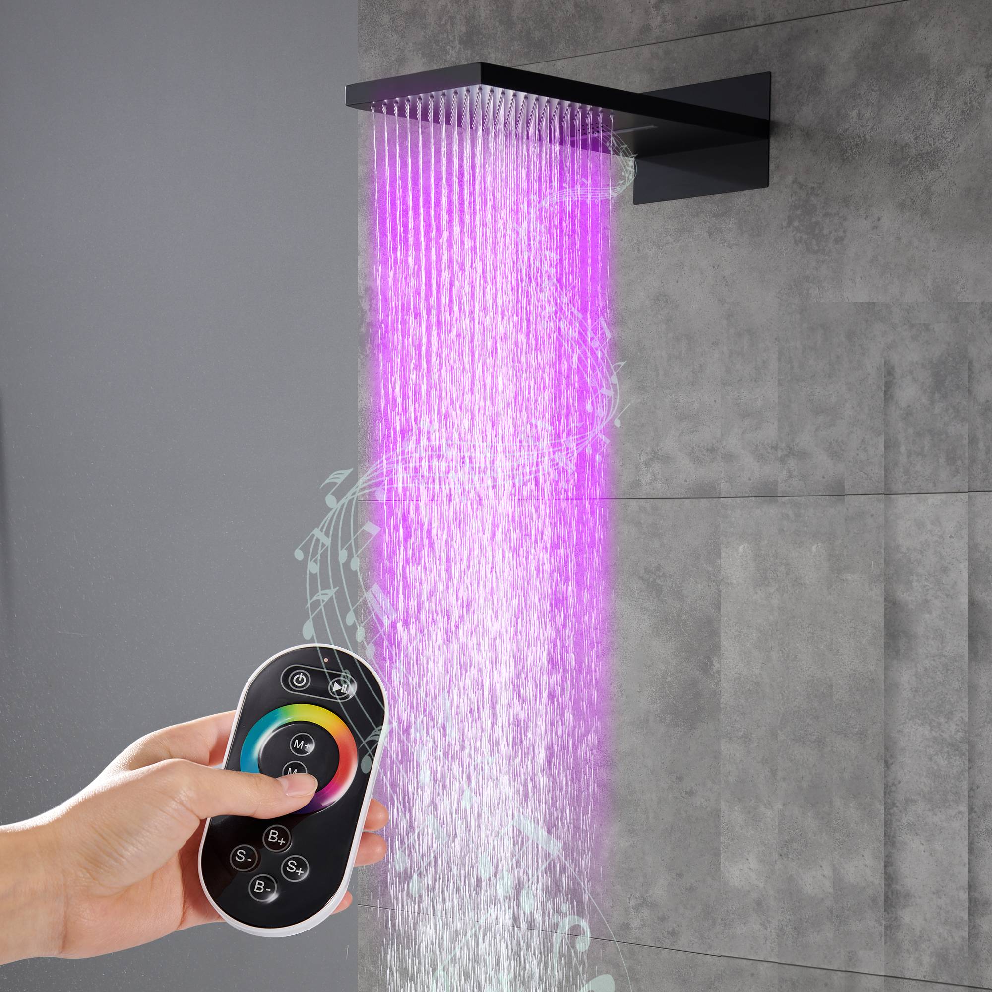 22 inch rainfall waterfall 64 led light bluetooth music shower head wall mount - Image 4