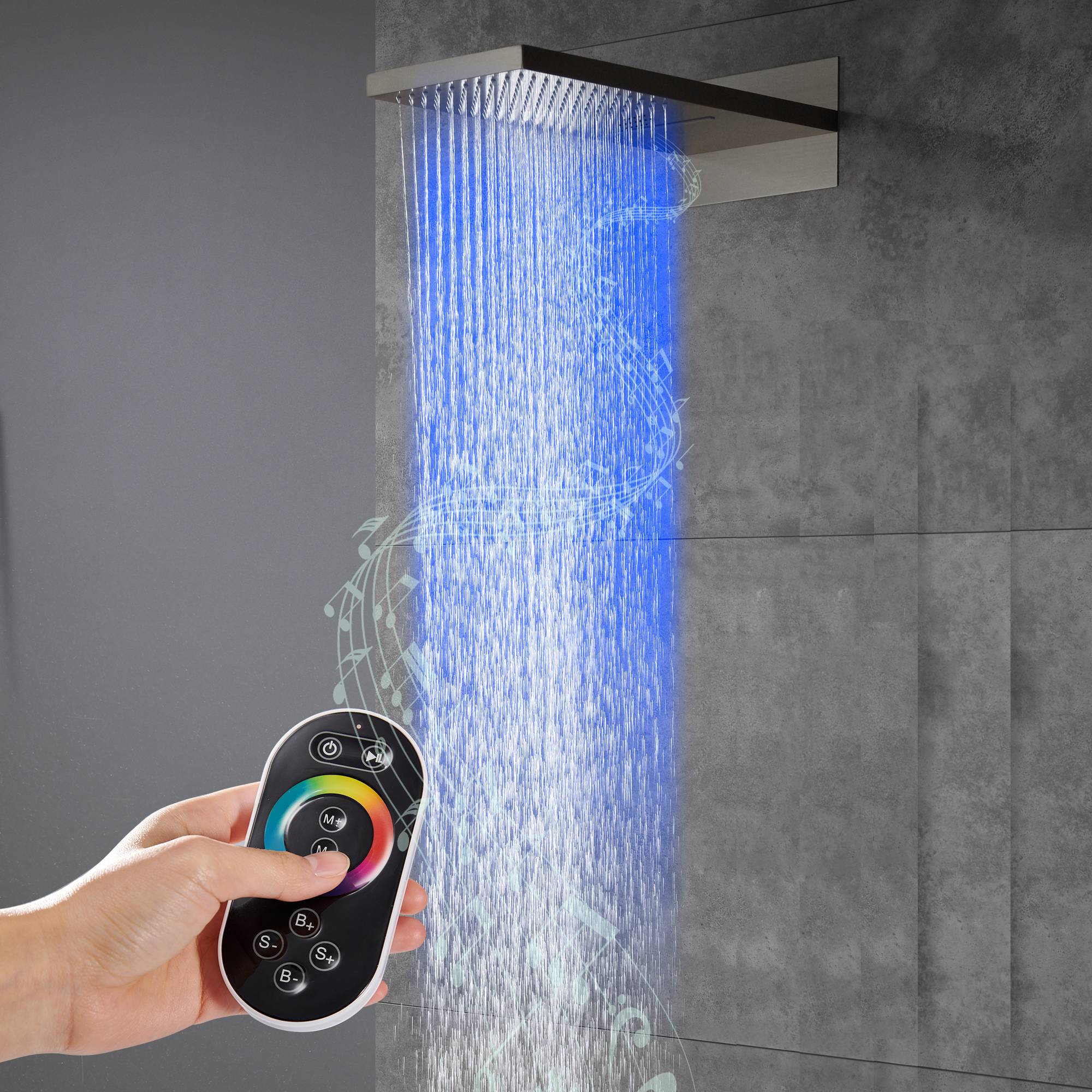 22 inch rainfall waterfall 64 led light bluetooth music shower head wall mount - Image 5