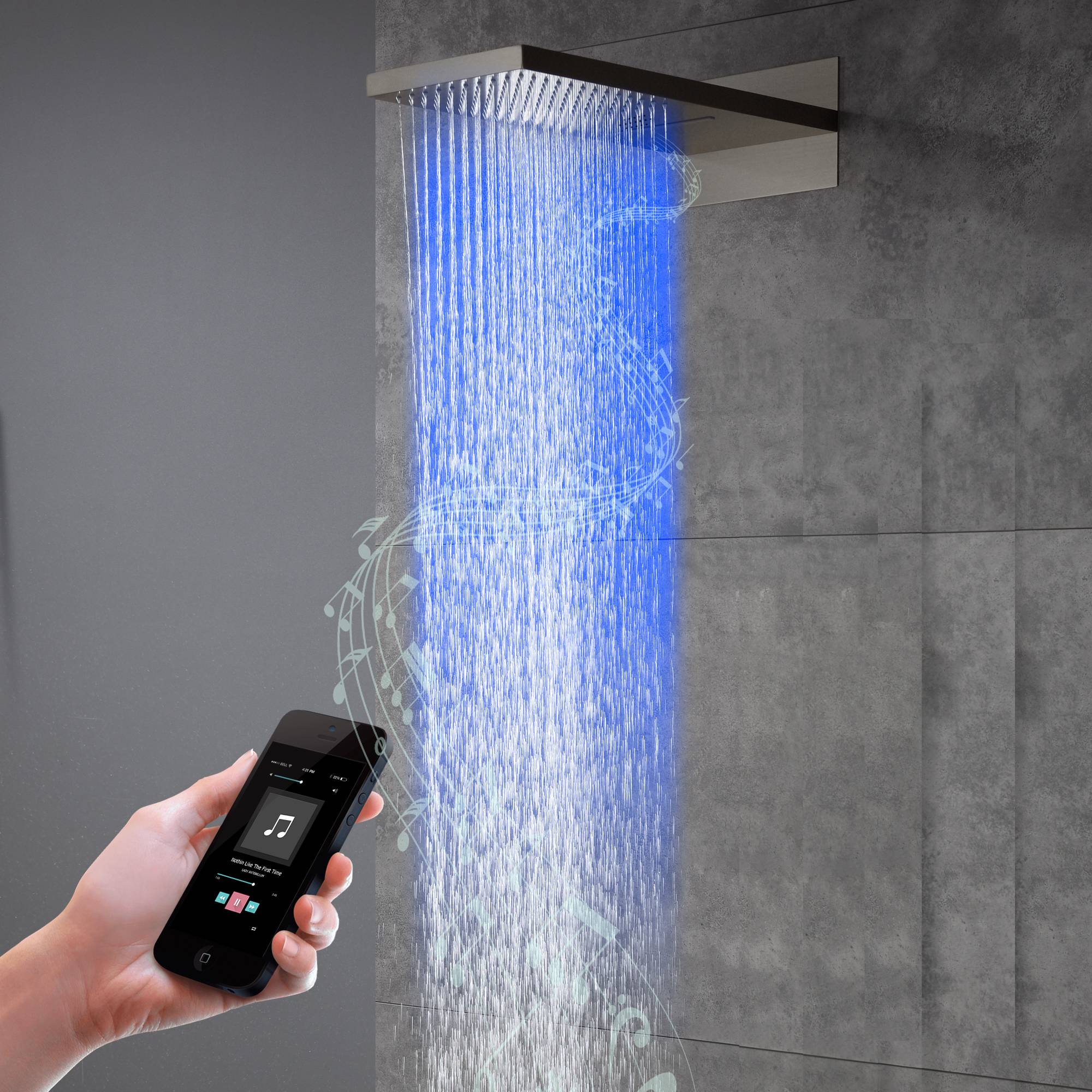 22 inch rainfall waterfall 64 led light bluetooth music shower head wall mount - Image 6