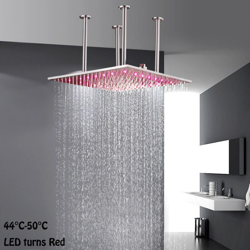 20-Inch Brushed Nickel Rainfall Shower Head: Choose Between Non-LED or LED, Enjoy Ceiling-Mounted - Image 3