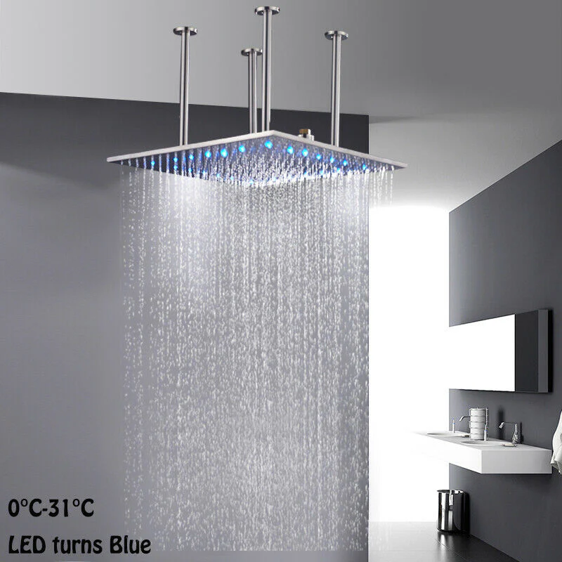 20-Inch Brushed Nickel Rainfall Shower Head: Choose Between Non-LED or LED, Enjoy Ceiling-Mounted - Image 4