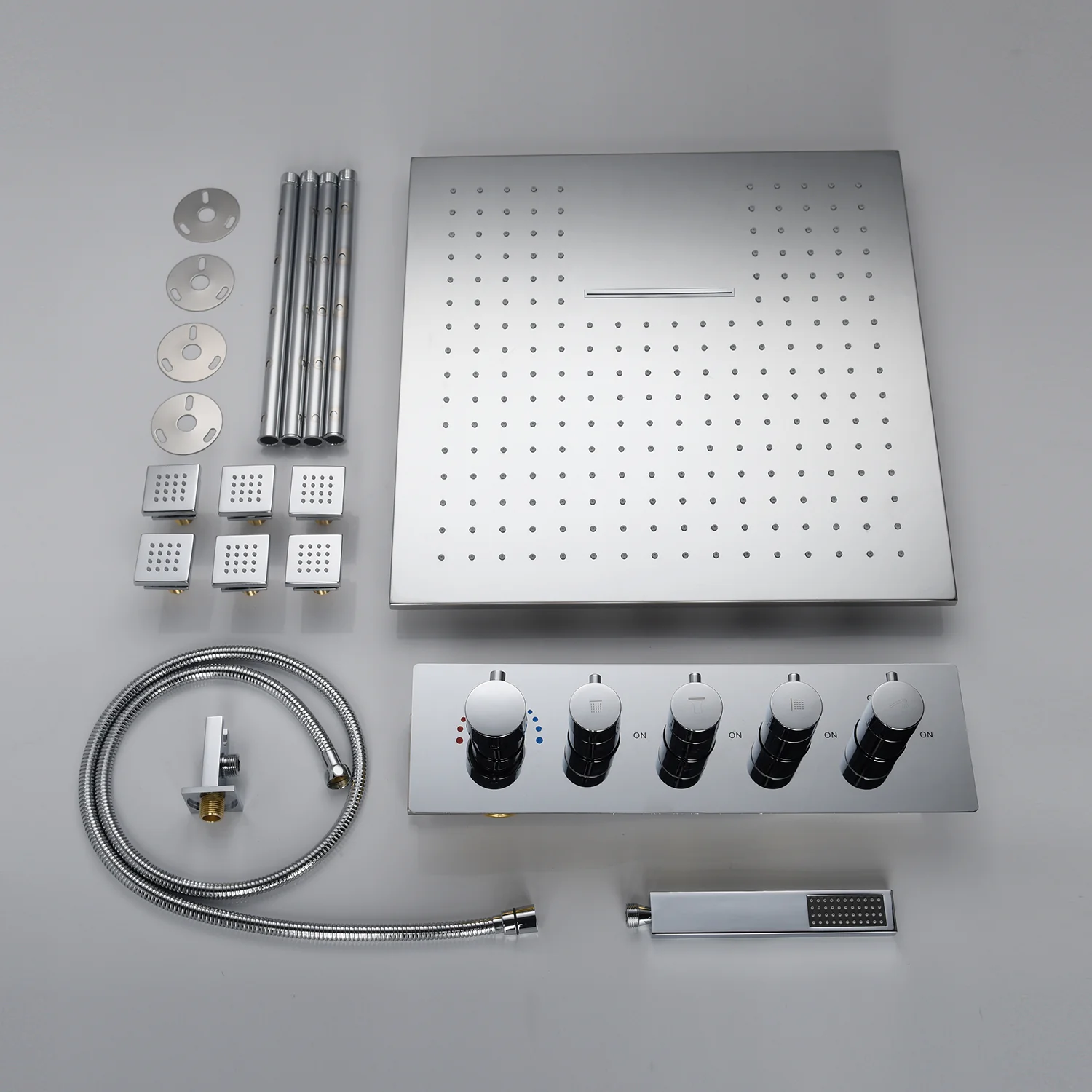 20inch chrome ceiling mount rainfall waterfall shower systems 4 way thermostatic valve with 6 body jets - Image 4