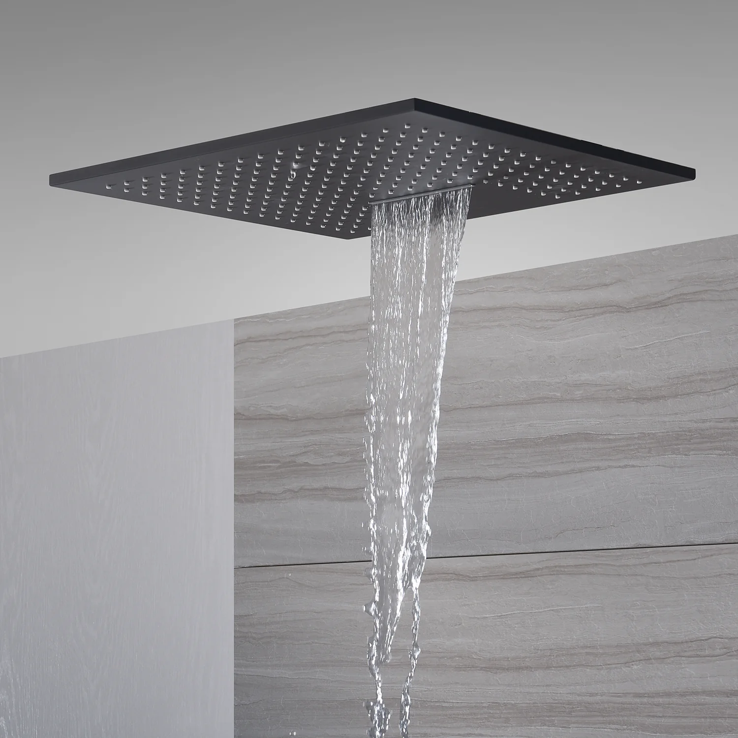 Matte Black 20" Flush or Ceiling Mount Shower System with Thermostatic Valve and Body Jets - Image 8