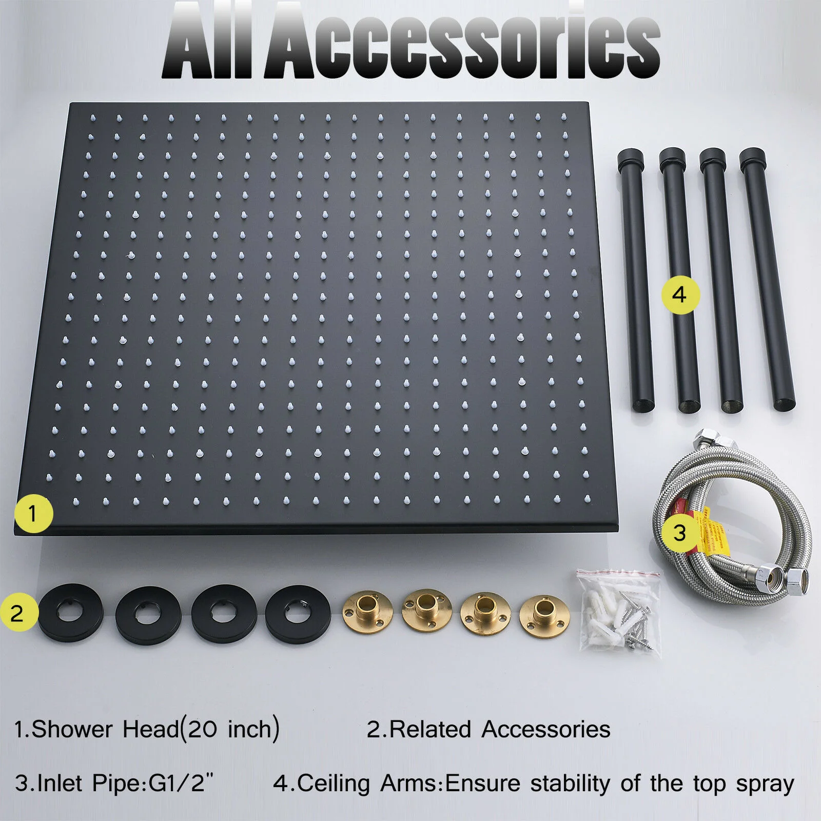 Matte Black or oil rubber bronze 20-Inch or 24-Inch LED or Non-LED Ceiling Mounted Rain Shower Head - Image 5