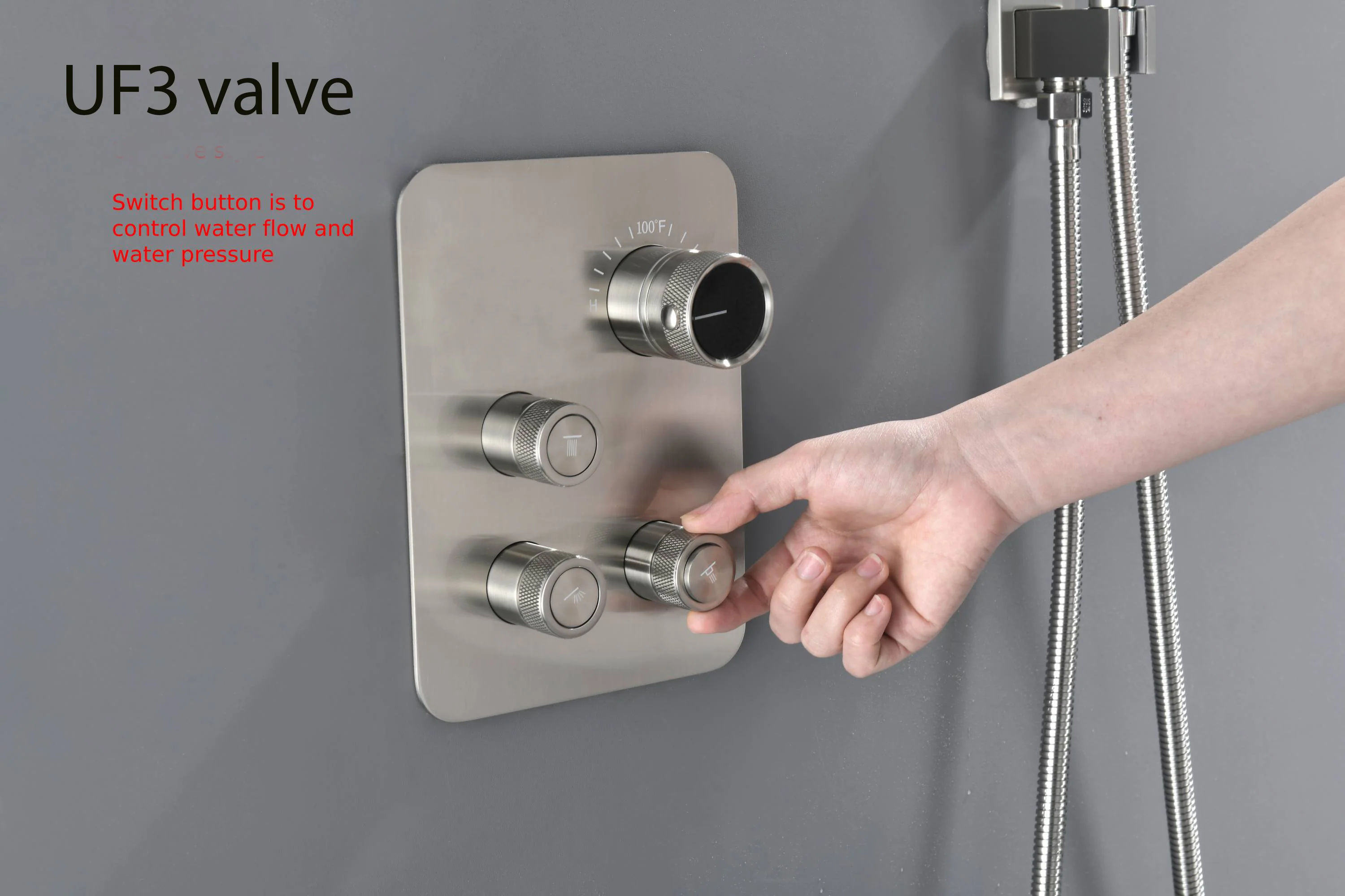 22" Brushed nickel 3 way Thermostatic display valve Rain & Waterfall Shower Faucet - Image 10