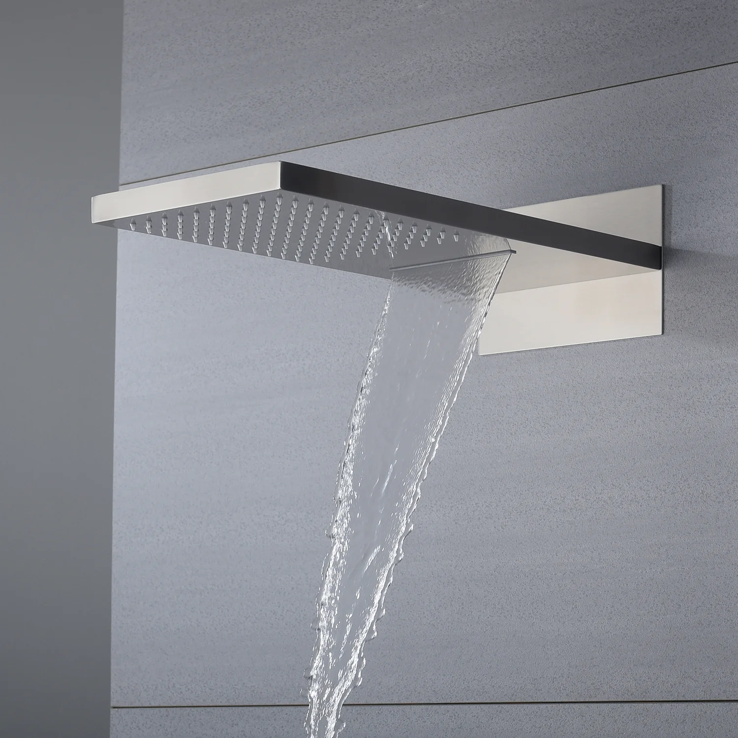 The Ultimate 22'' Brushed Nickel or brushed gold 4-Way Thermostatic Shower Faucet with Waterfall, Rain Massage, Body Jet Spray, and Sliding Bar - Image 4