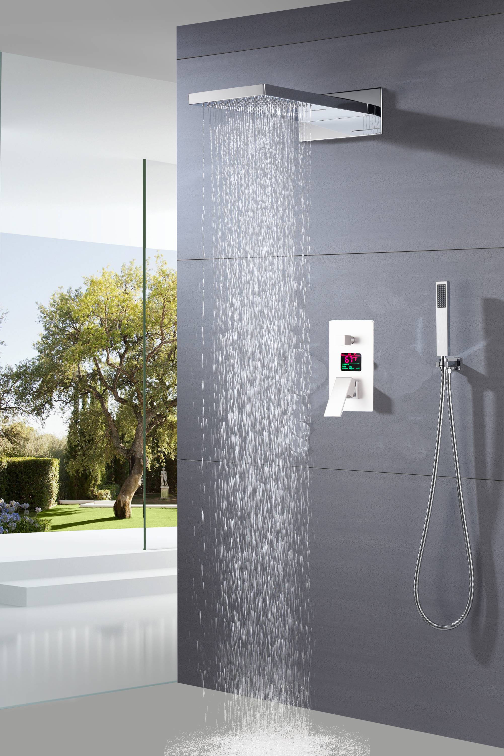 22" Chrome 3 way digital display valve Rain & Waterfall Shower Faucet - Image 3