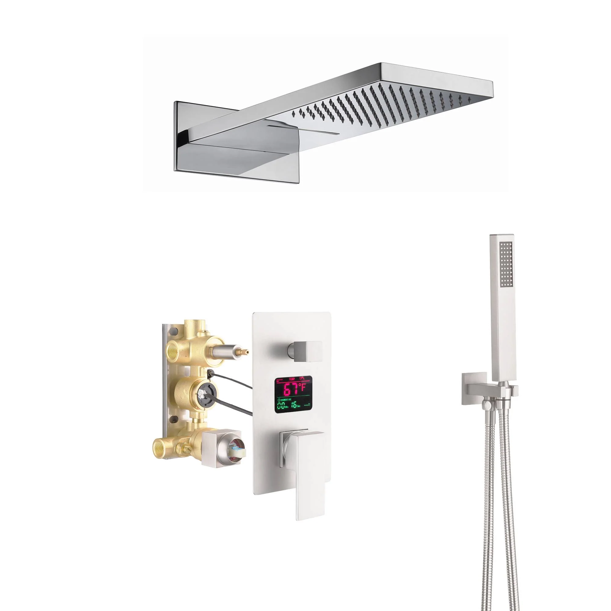 22" Chrome 3 way digital display valve Rain & Waterfall Shower Faucet - Image 4