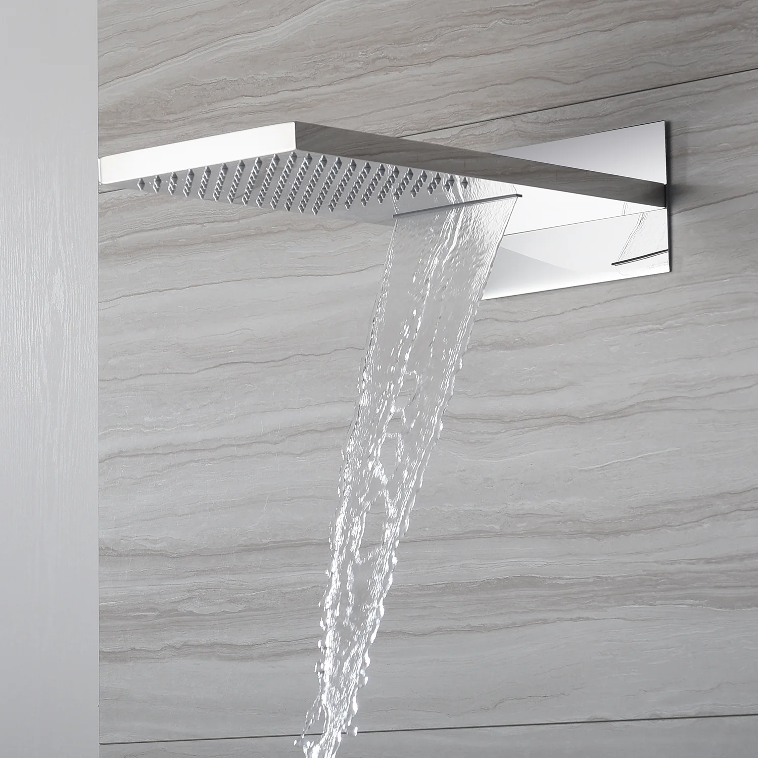 The Ultimate 22'' Chrome 4-Way Thermostatic Shower Faucet with Waterfall, Rain Massage, Body Jet Spray, and Sliding Bar - Image 3