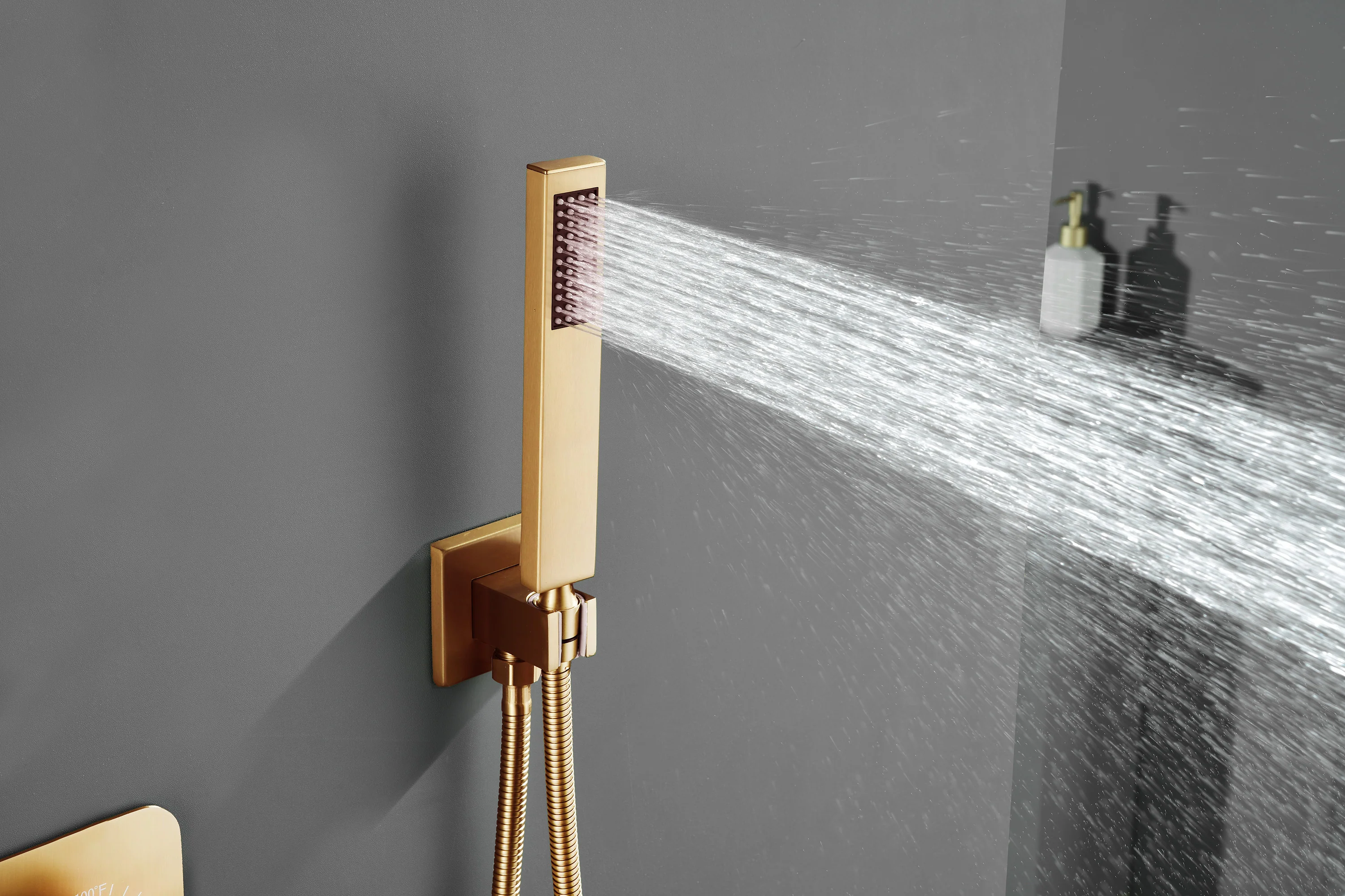 22-Inch Rainfall Waterfall Champagne Bronze 3-Way Thermostatic Shower System: Featuring a rainfall waterfall head with Simultaneous and Independent Functionality - Image 5