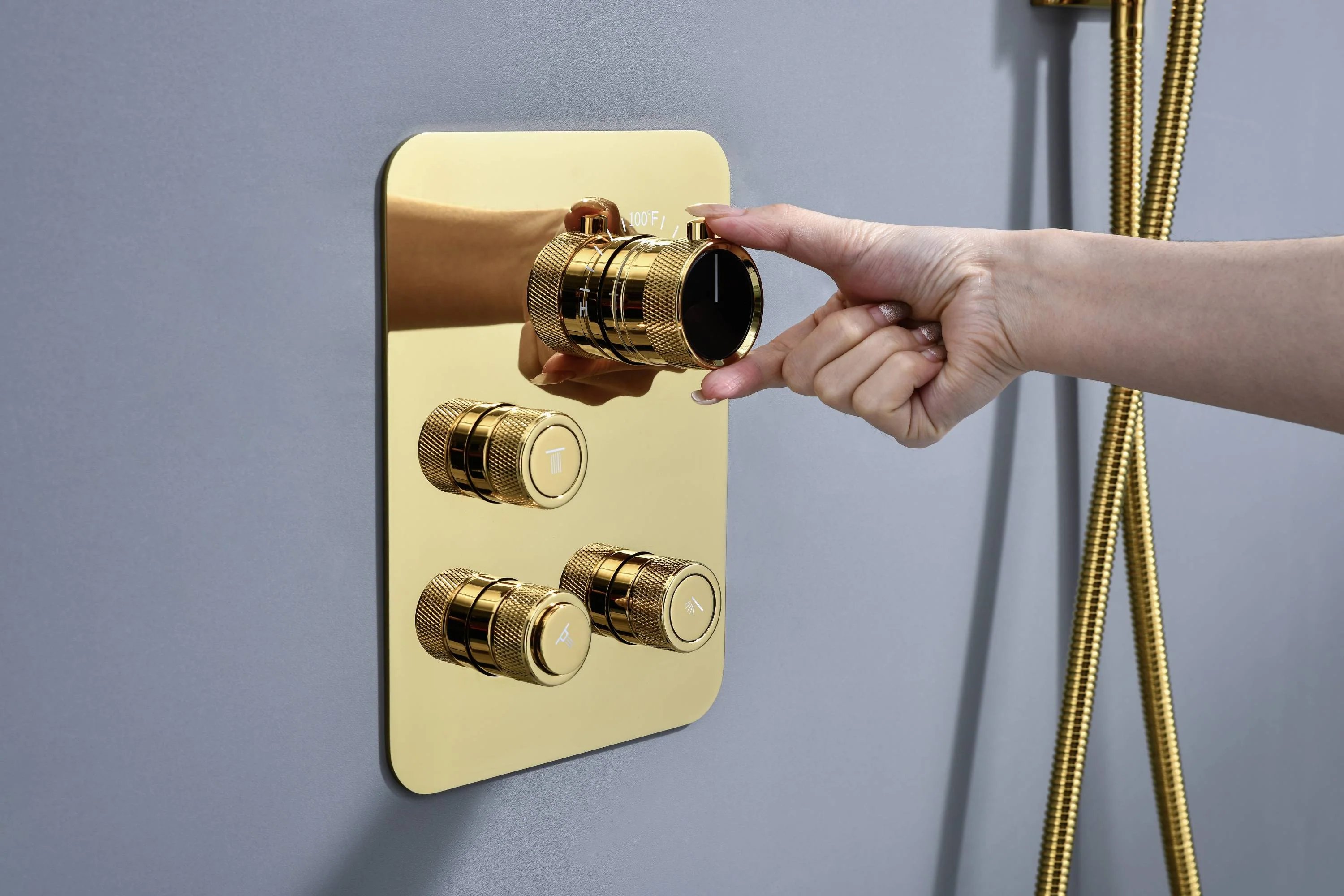 22-Inch Rainfall Waterfall Polished Gold 3-Way Thermostatic Shower System: Featuring a Regular Head with Simultaneous and Independent Functionality - Image 5