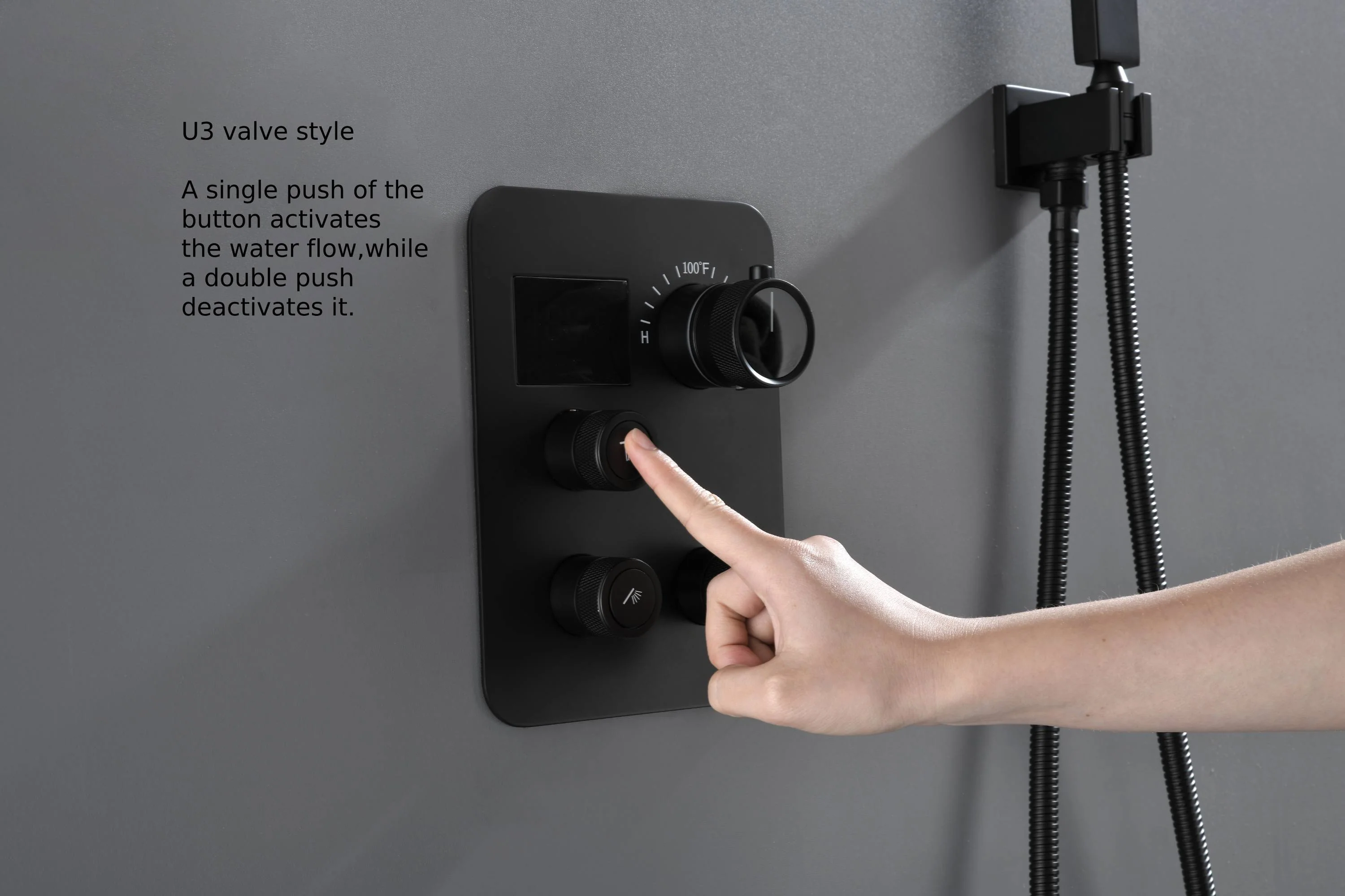 22" Matte Black Rainfall/Waterfall Shower Head with 3-Way Thermostatic Faucet, Optional LED - Image 14
