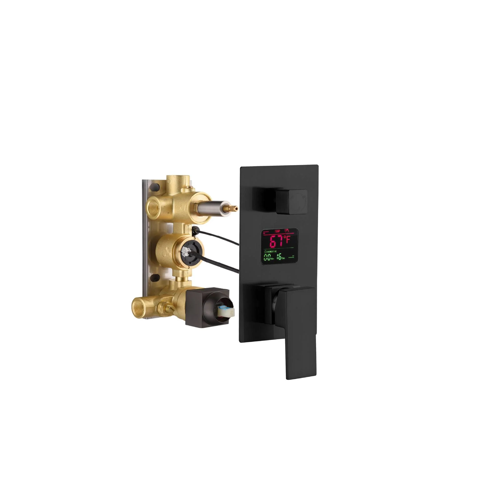 22-Inch Matte Black Rainfall Waterfall Shower Faucet with Optional LED Lighting and 3-Way Digital Display Pressure Balance Valve - Image 7