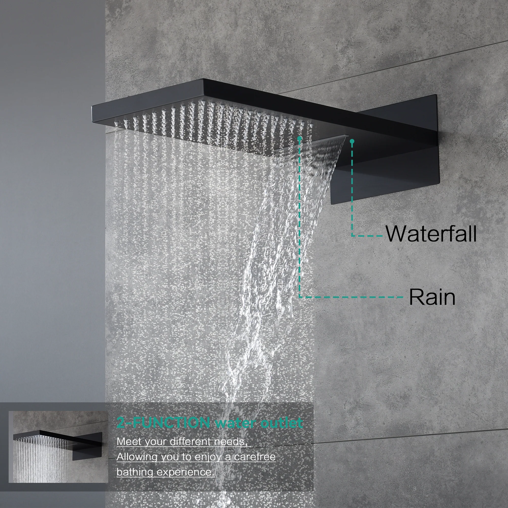 22" Rainfall Waterfall Shower System with 6-Way Digital Touch Thermostatic Faucet, Dual Regular Head, Body Jets - Image 12