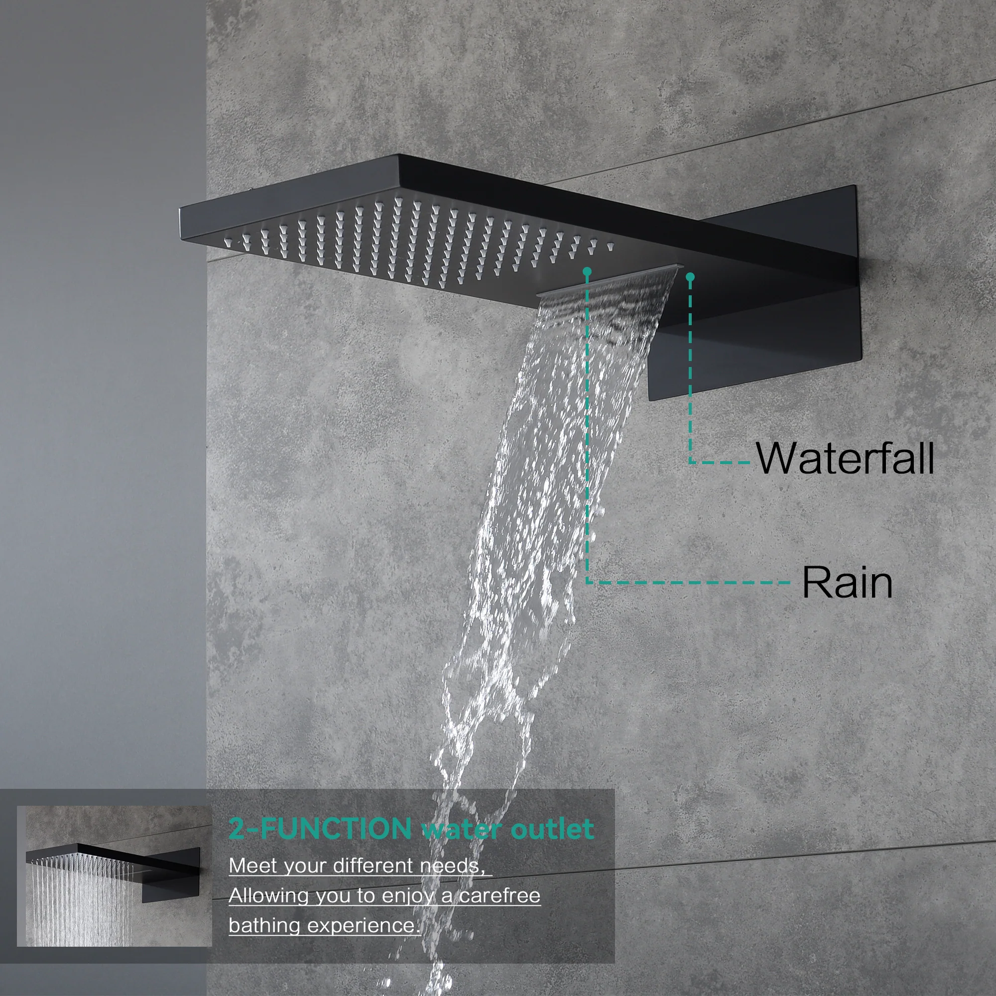 22" Rainfall Waterfall Shower System with 6-Way Digital Touch Thermostatic Faucet, Dual Regular Head, Body Jets - Image 11