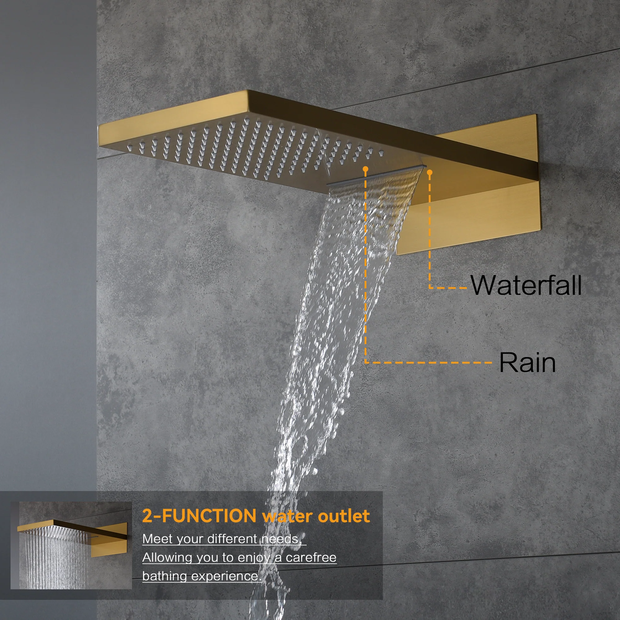 22" Rainfall Waterfall Shower System with 6-Way Digital Touch Thermostatic Faucet, Dual Regular Head, Body Jets - Image 16