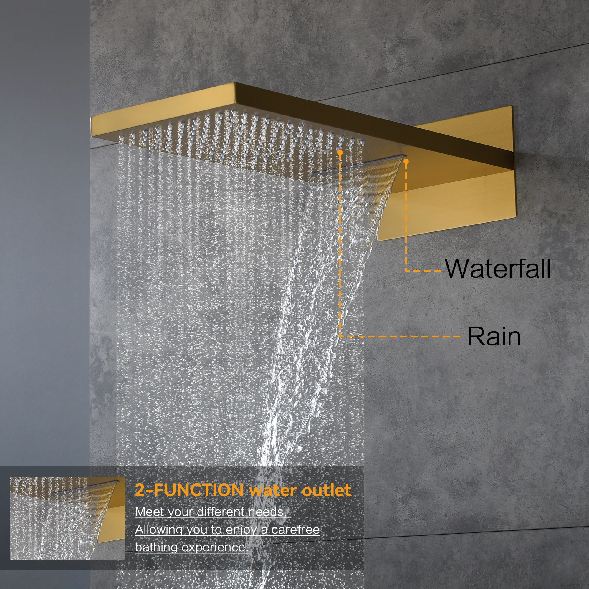 22" Rainfall Waterfall Shower System with 6-Way Digital Touch Thermostatic Faucet, Dual Regular Head, Body Jets - Image 17