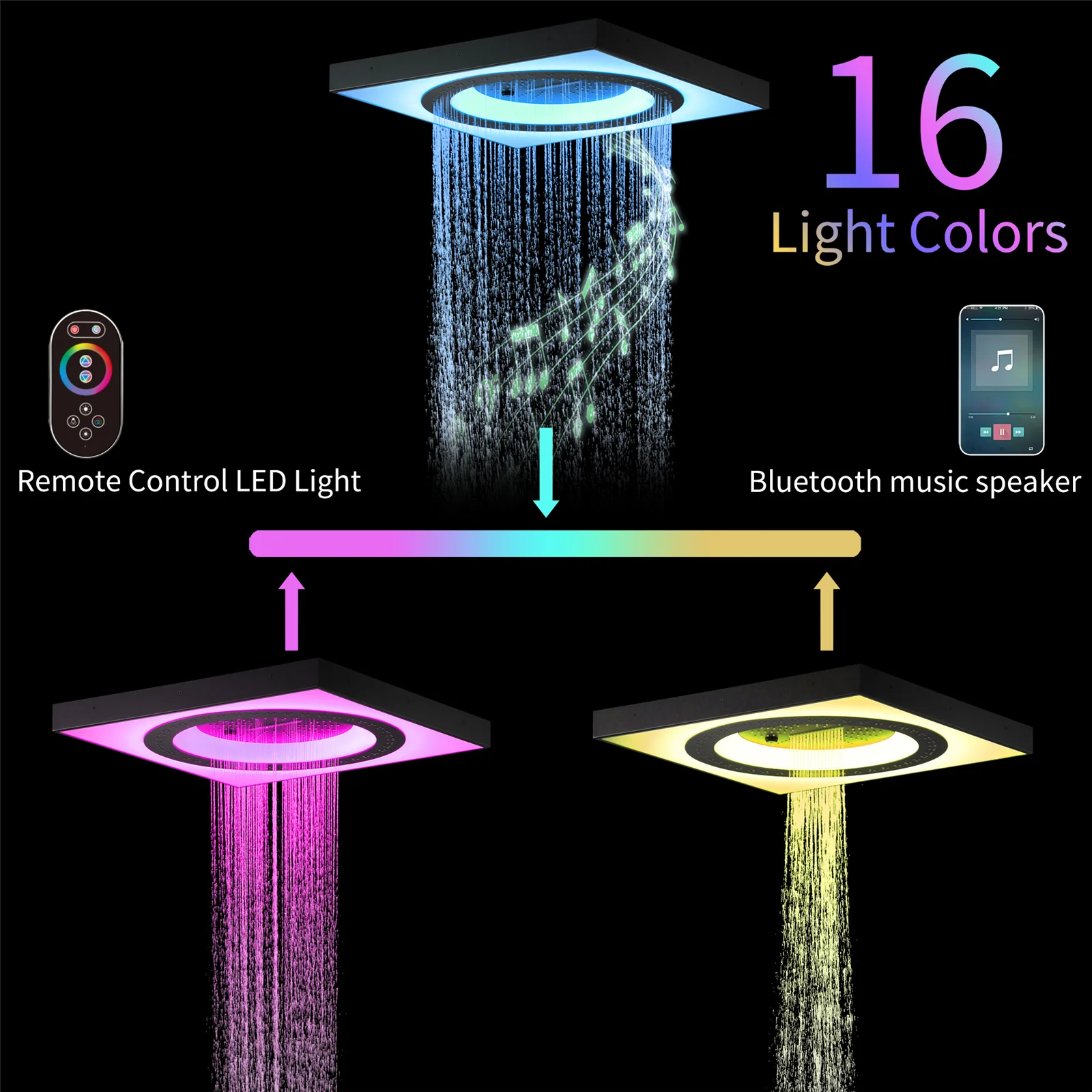 24" Flush Mount Rainfall Waterfall 6-Way Digital  Shower System with LED, Dual Regular Heads and Tub Spout - Image 25