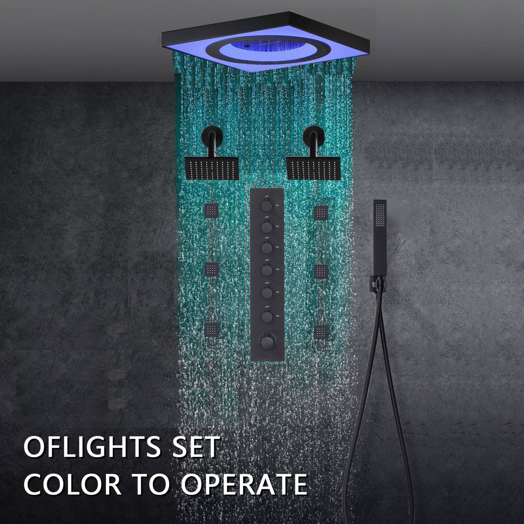 24" Flush LED Mount Rainfall Waterfall 6-Way Digital Shower System With Dual Regular Head and 6 Body Jets - Image 2