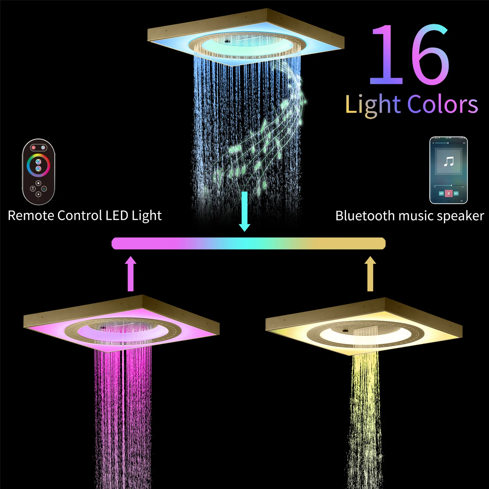 24" Flush LED Mount Rainfall Waterfall 6-Way Touch control Shower System With Regular Head and 3 Body Jets - Image 22