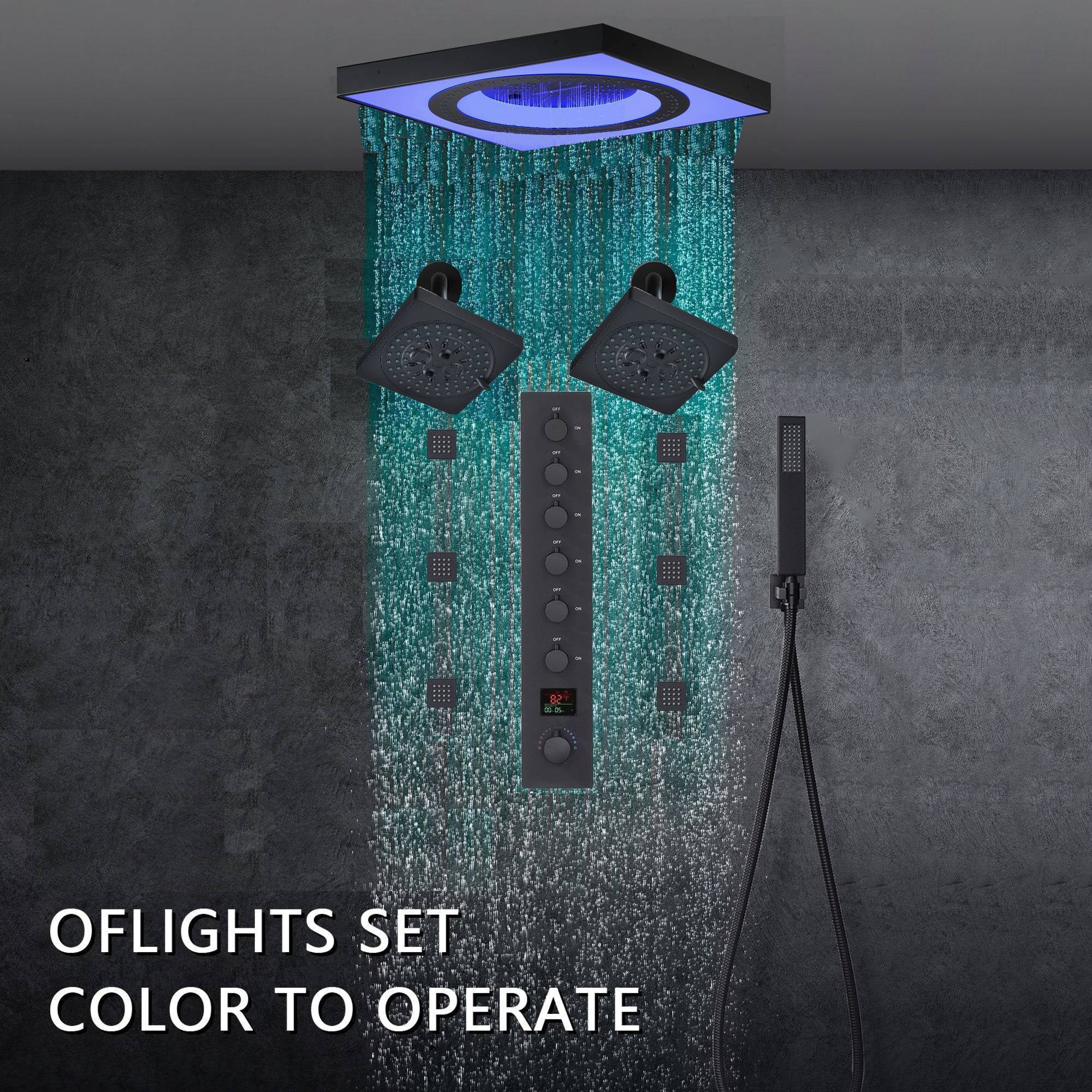 24" Flush LED Mount Rainfall Waterfall 6-Way Digital Shower System With Dual Regular Head and 6 Body Jets - Image 3