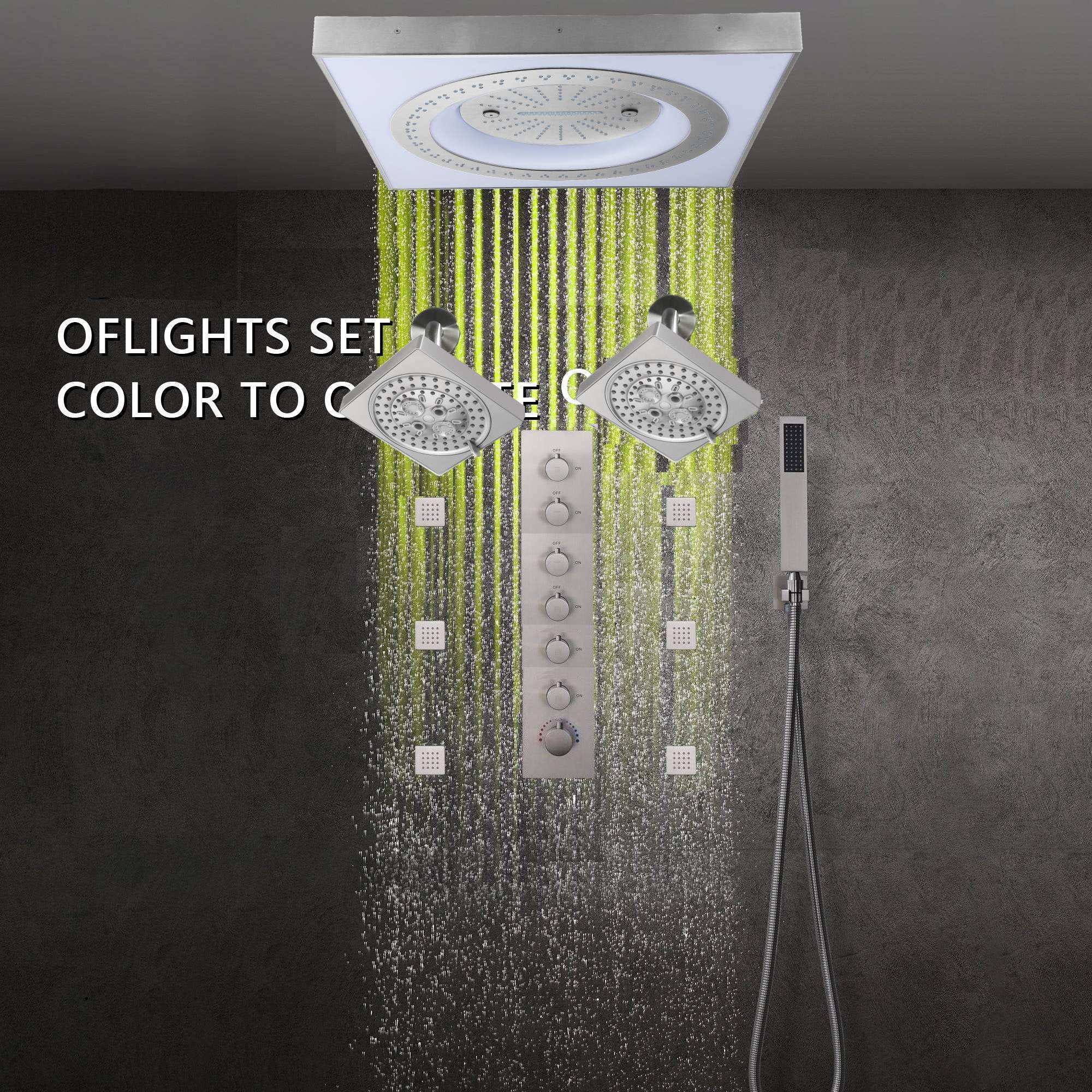 24" Flush LED Mount Rainfall Waterfall 6-Way Digital Shower System With Dual Regular Head and 6 Body Jets - Image 36
