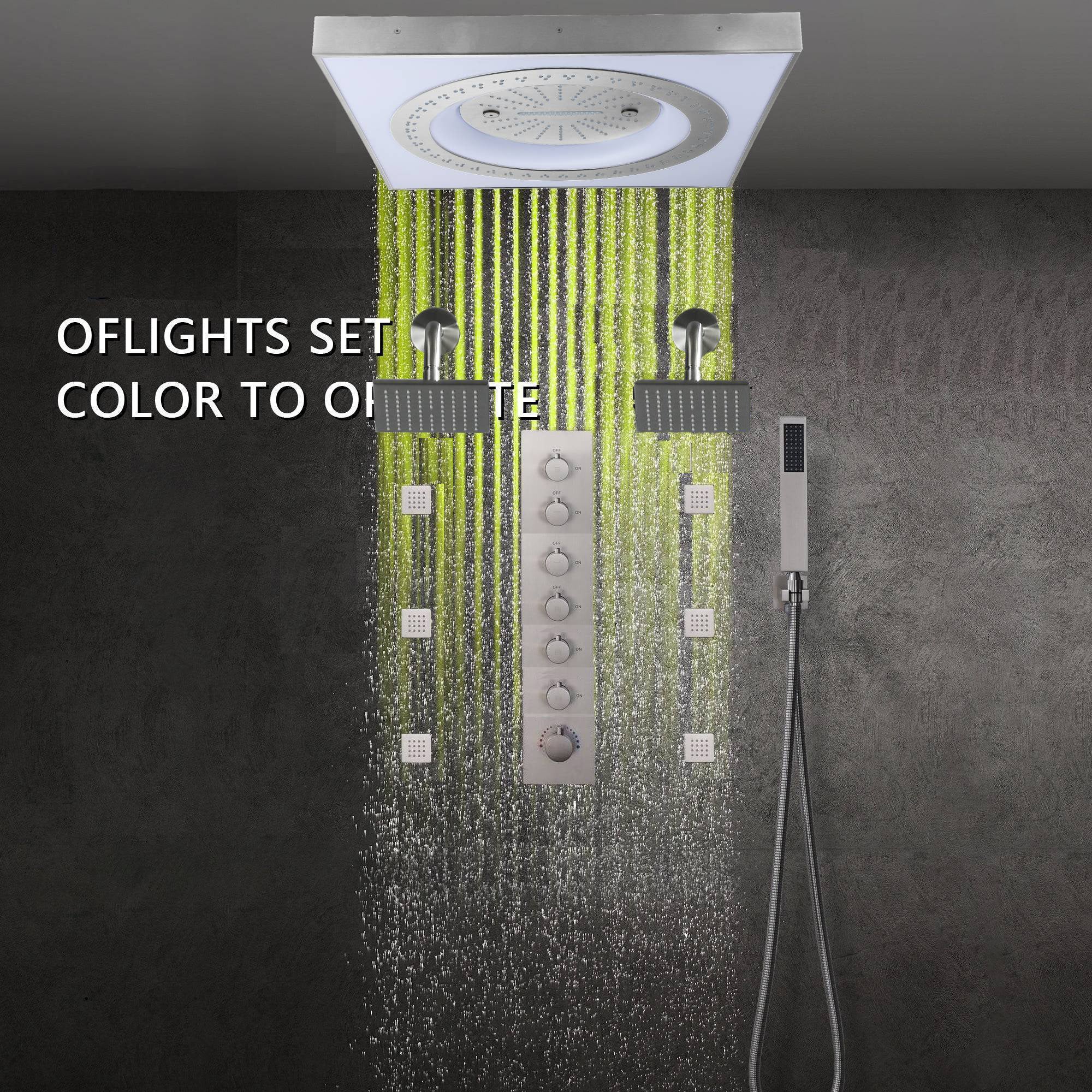24" Flush LED Mount Rainfall Waterfall 6-Way Digital Shower System With Dual Regular Head and 6 Body Jets - Image 37