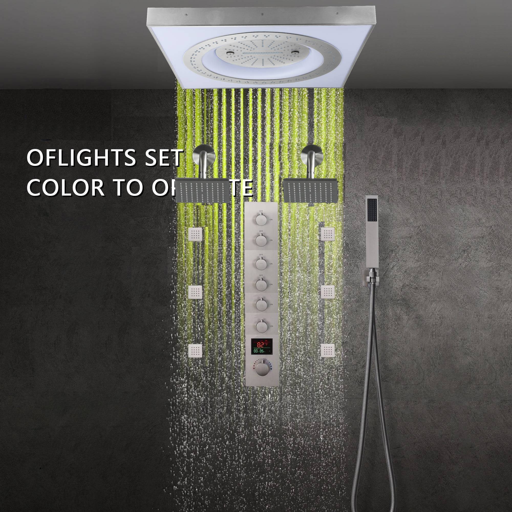 24" Flush LED Mount Rainfall Waterfall 6-Way Digital Shower System With Dual Regular Head and 6 Body Jets - Image 39
