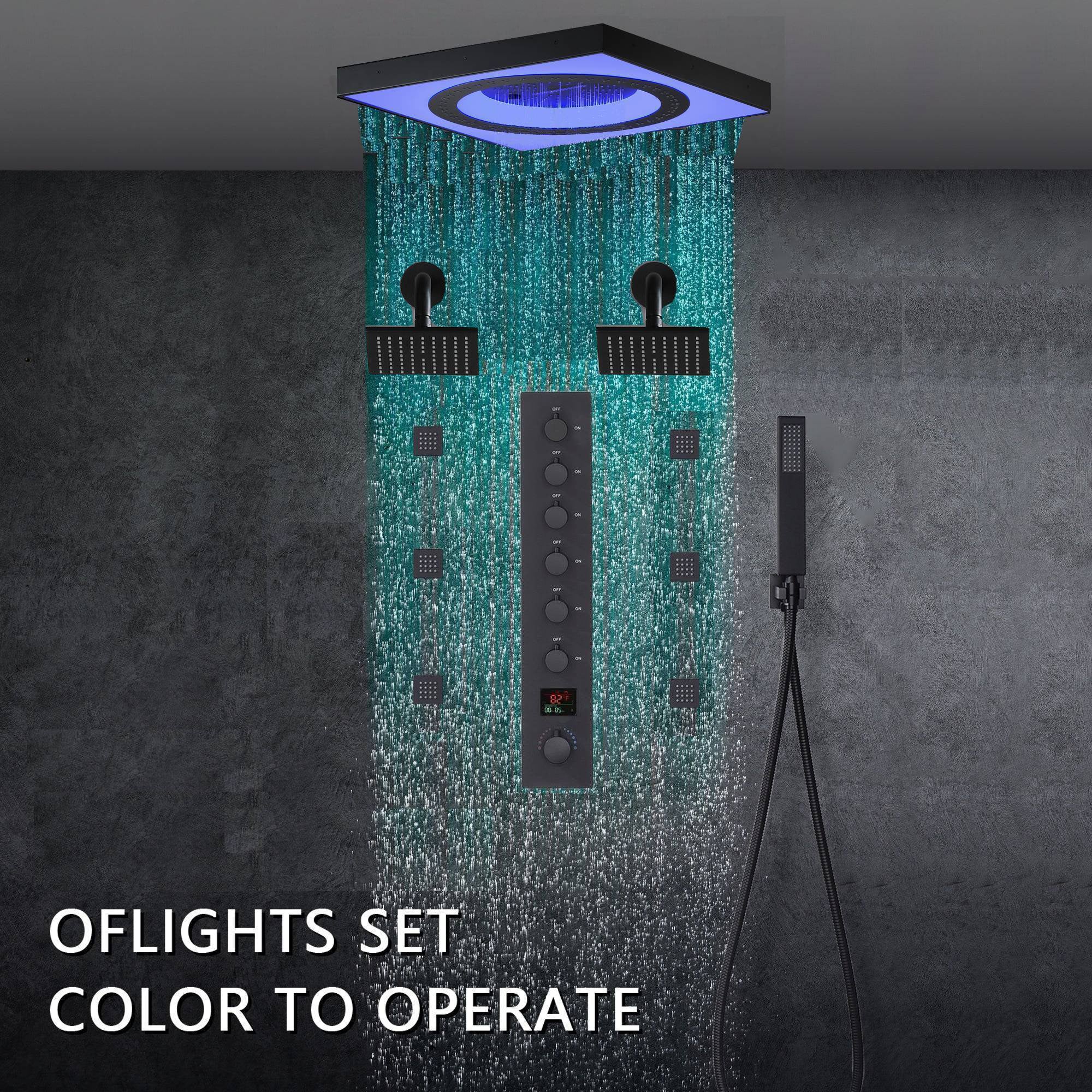 24" Flush LED Mount Rainfall Waterfall 6-Way Digital Shower System With Dual Regular Head and 6 Body Jets - Image 4