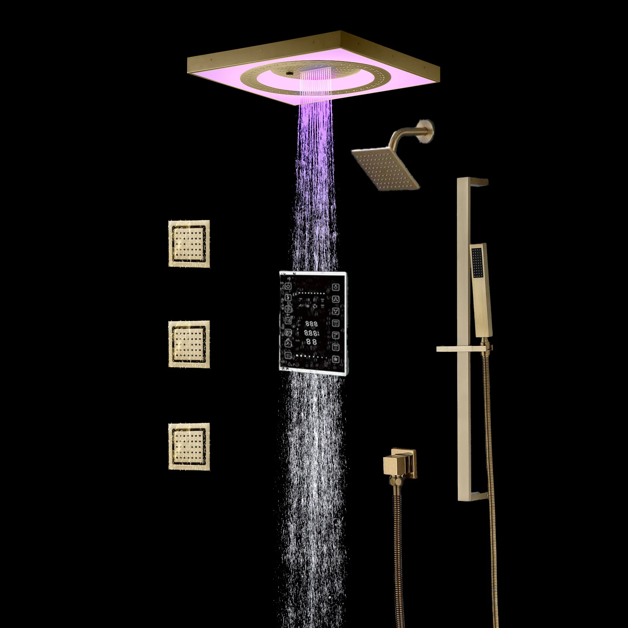 24" Flush LED Mount Rainfall Waterfall 6-Way Touch control Shower System With Regular Head and 3 Body Jets - Image 16
