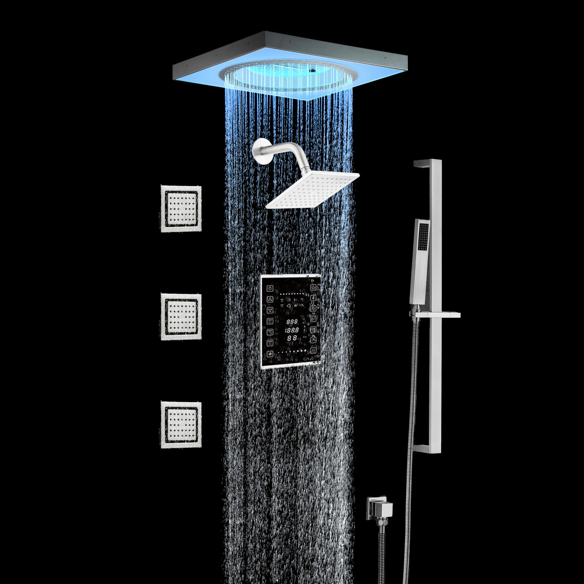 24" Flush LED Mount Rainfall Waterfall 6-Way Touch control Shower System With Regular Head and 3 Body Jets - Image 30
