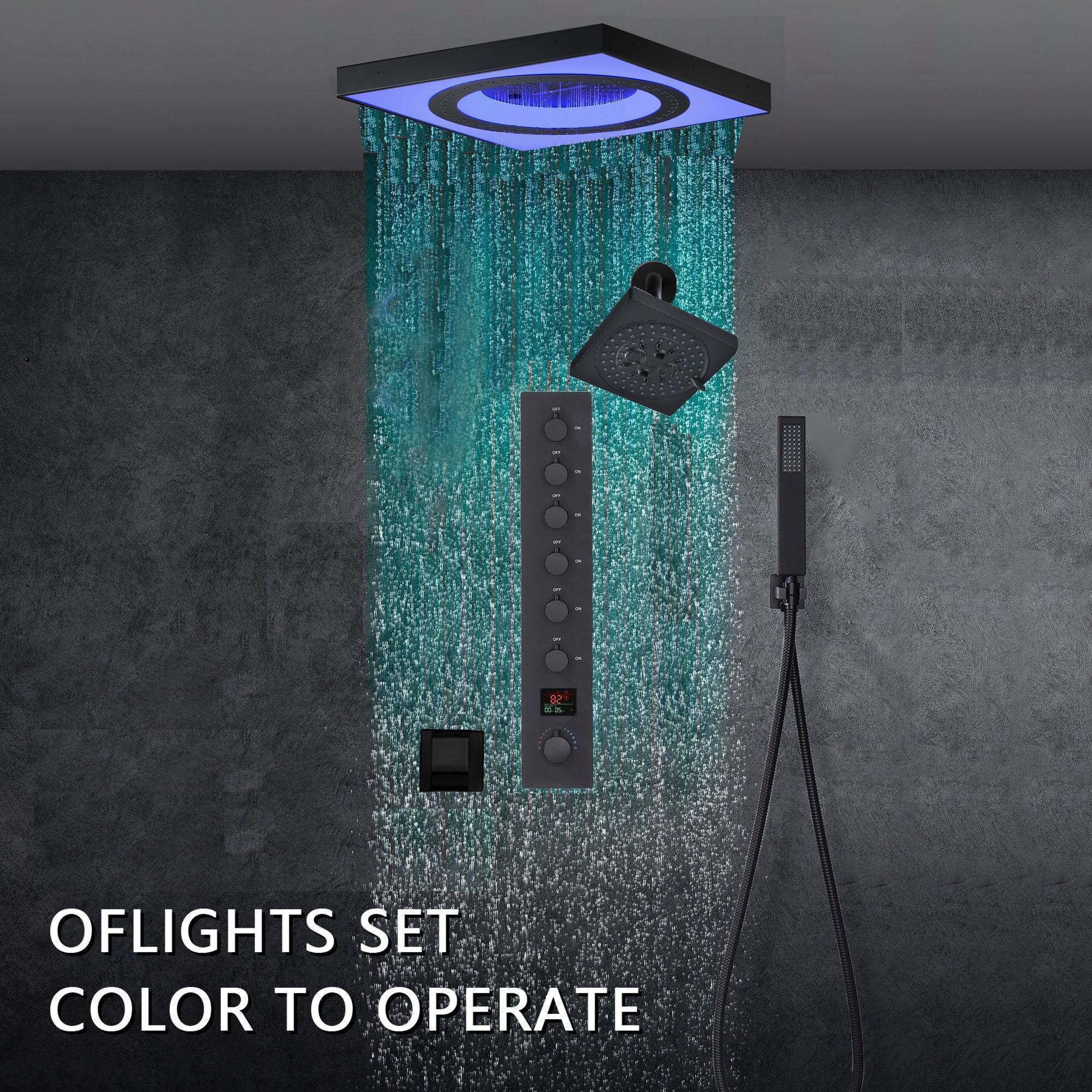 24" Flush Mount Rainfall Waterfall 6-Way Digital  Shower System with LED, Dual Regular Heads and Tub Spout - Image 10