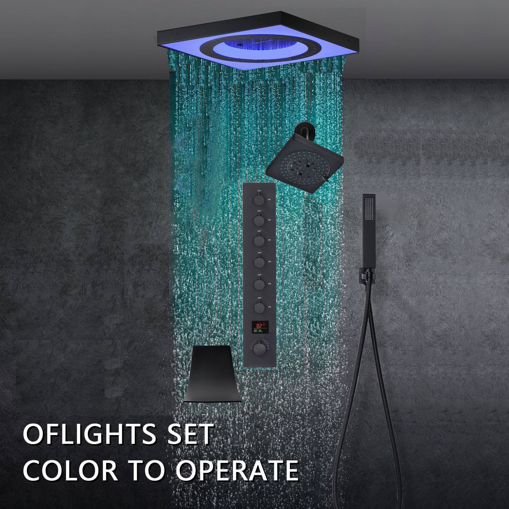 24" Flush Mount Rainfall Waterfall 6-Way Digital  Shower System with LED, Dual Regular Heads and Tub Spout - Image 11