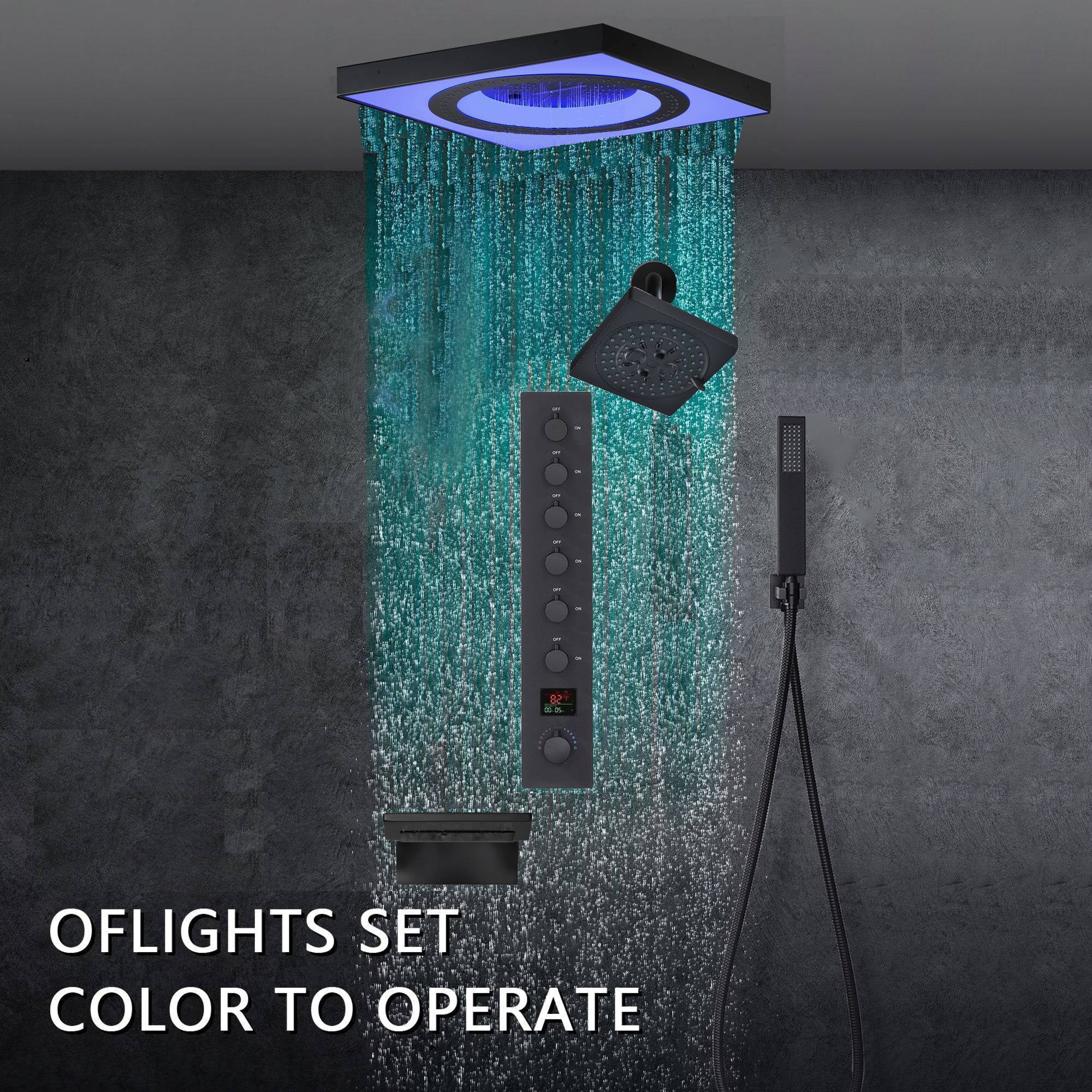 24" Flush Mount Rainfall Waterfall 6-Way Digital  Shower System with LED, Dual Regular Heads and Tub Spout - Image 12