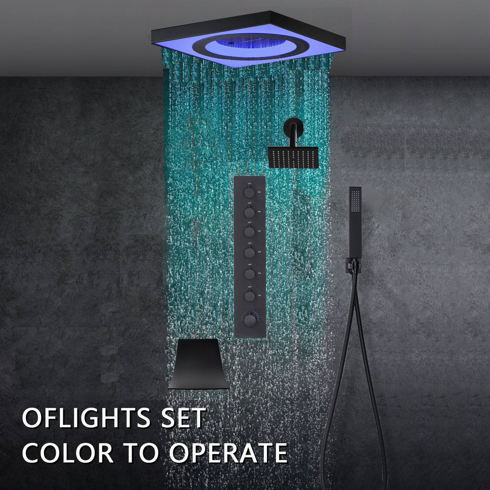 24" Flush Mount Rainfall Waterfall 6-Way Digital  Shower System with LED, Dual Regular Heads and Tub Spout - Image 2